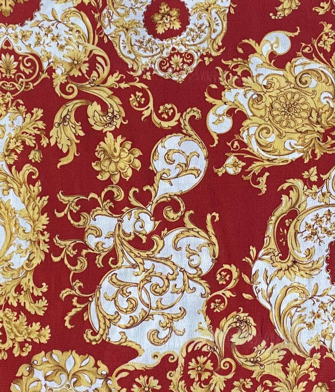 Made in Italy 100% Viscose Challis Baroque Print in Rust/Gold