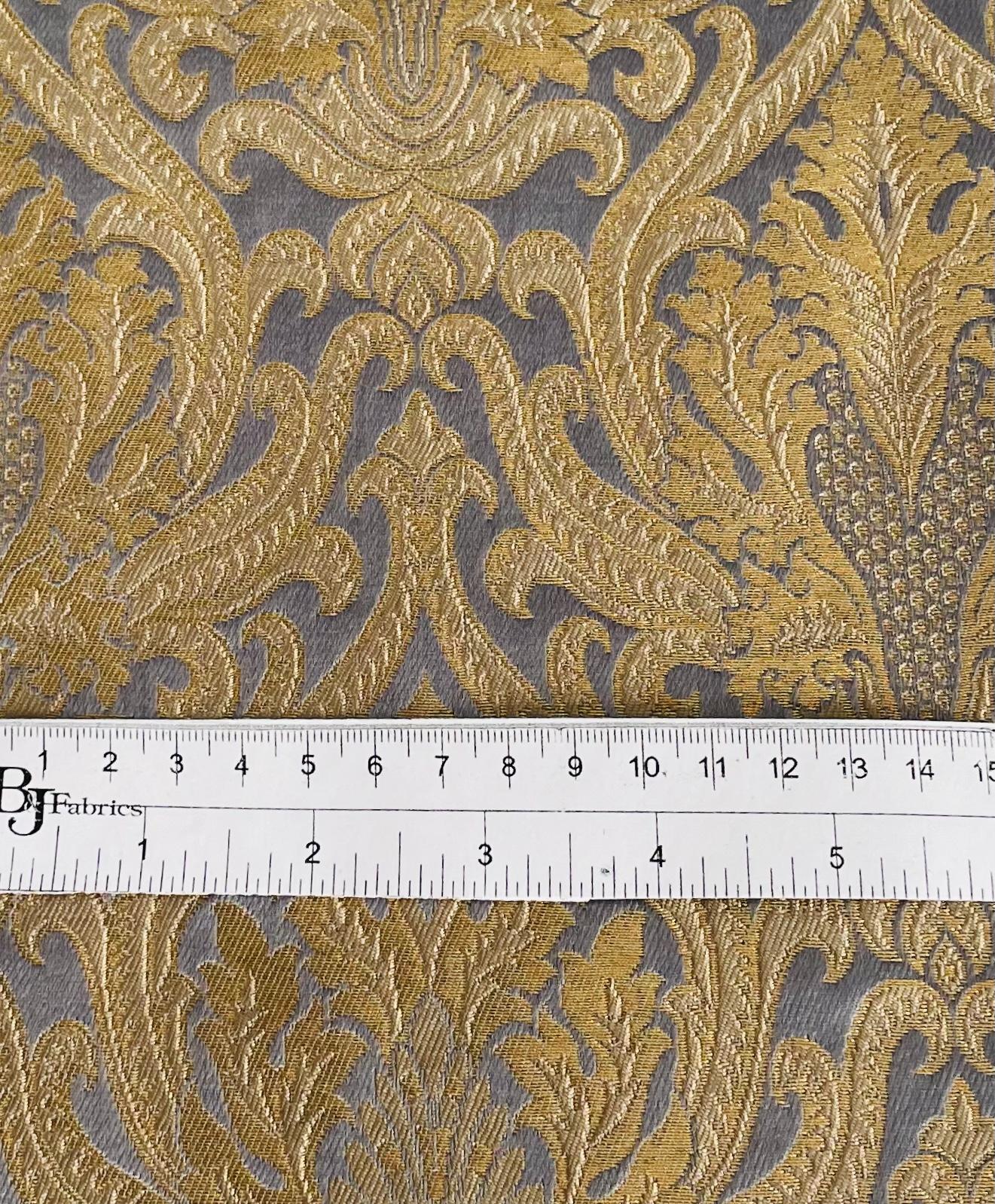 Metallic Brocade in Slate Blue and Gold Baroque Design