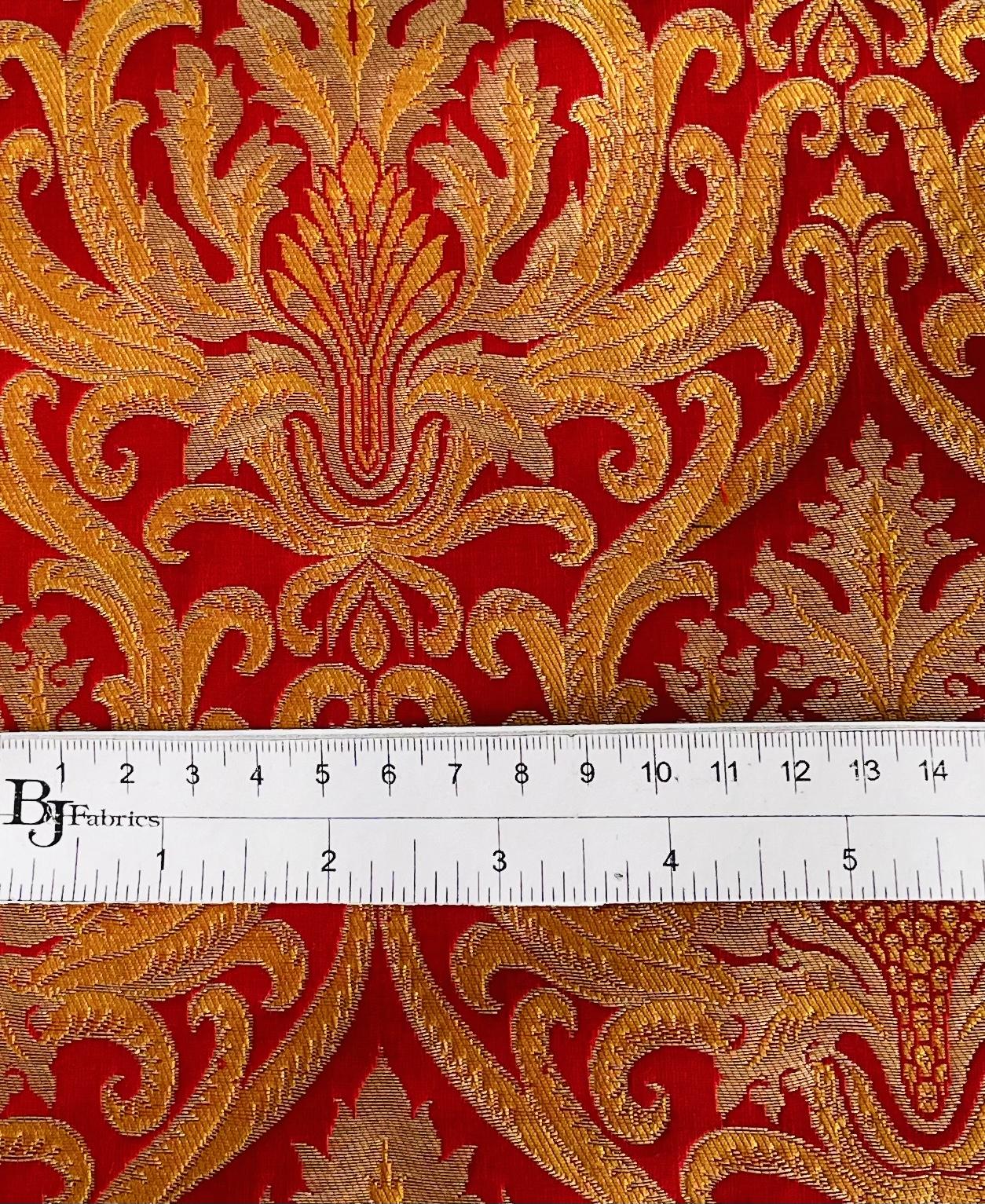 Metallic Brocade in Red with Orange and Gold Baroque Design