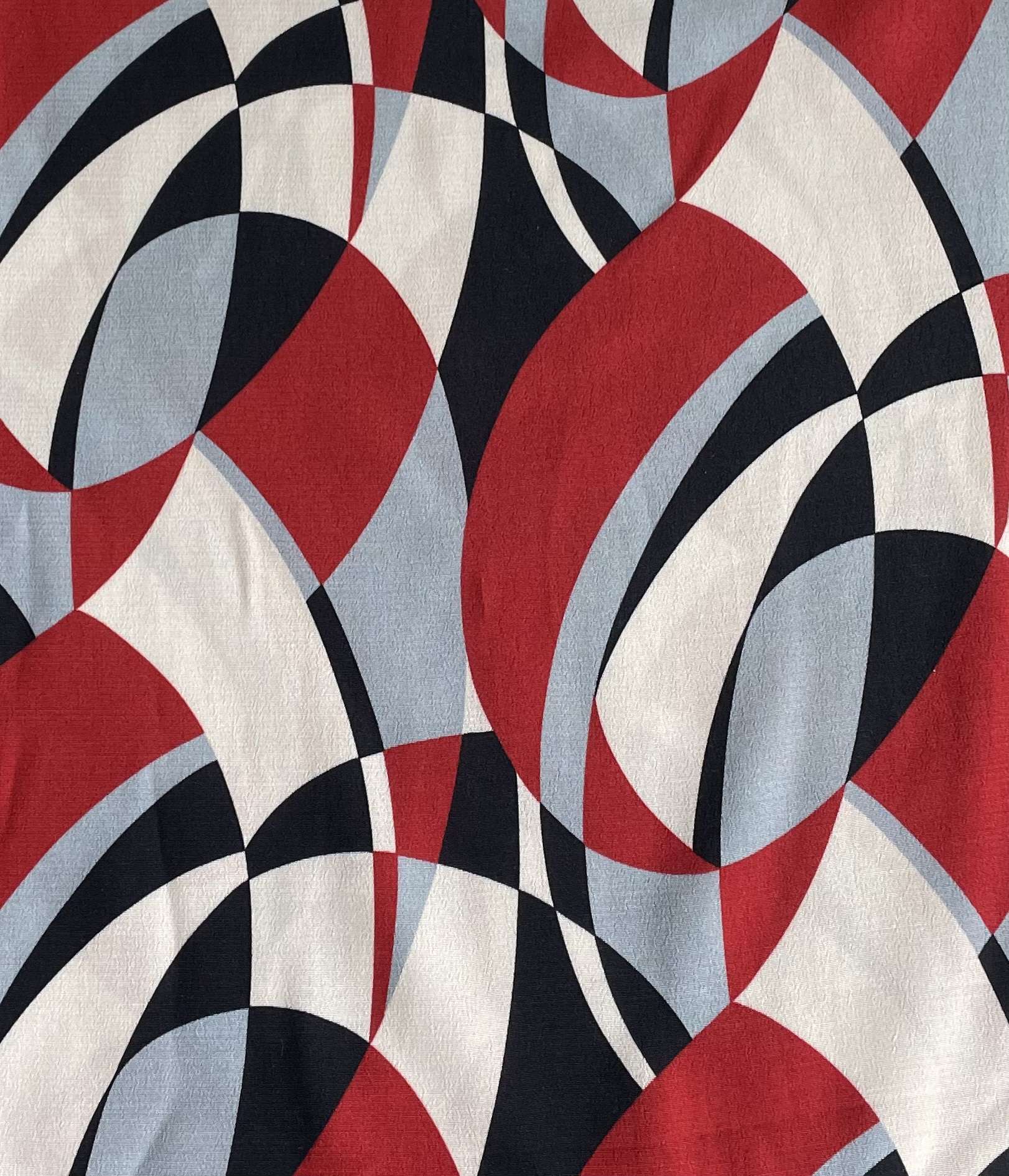 Made in Italy 100% Viscose Challis Deco Print in Red Multi
