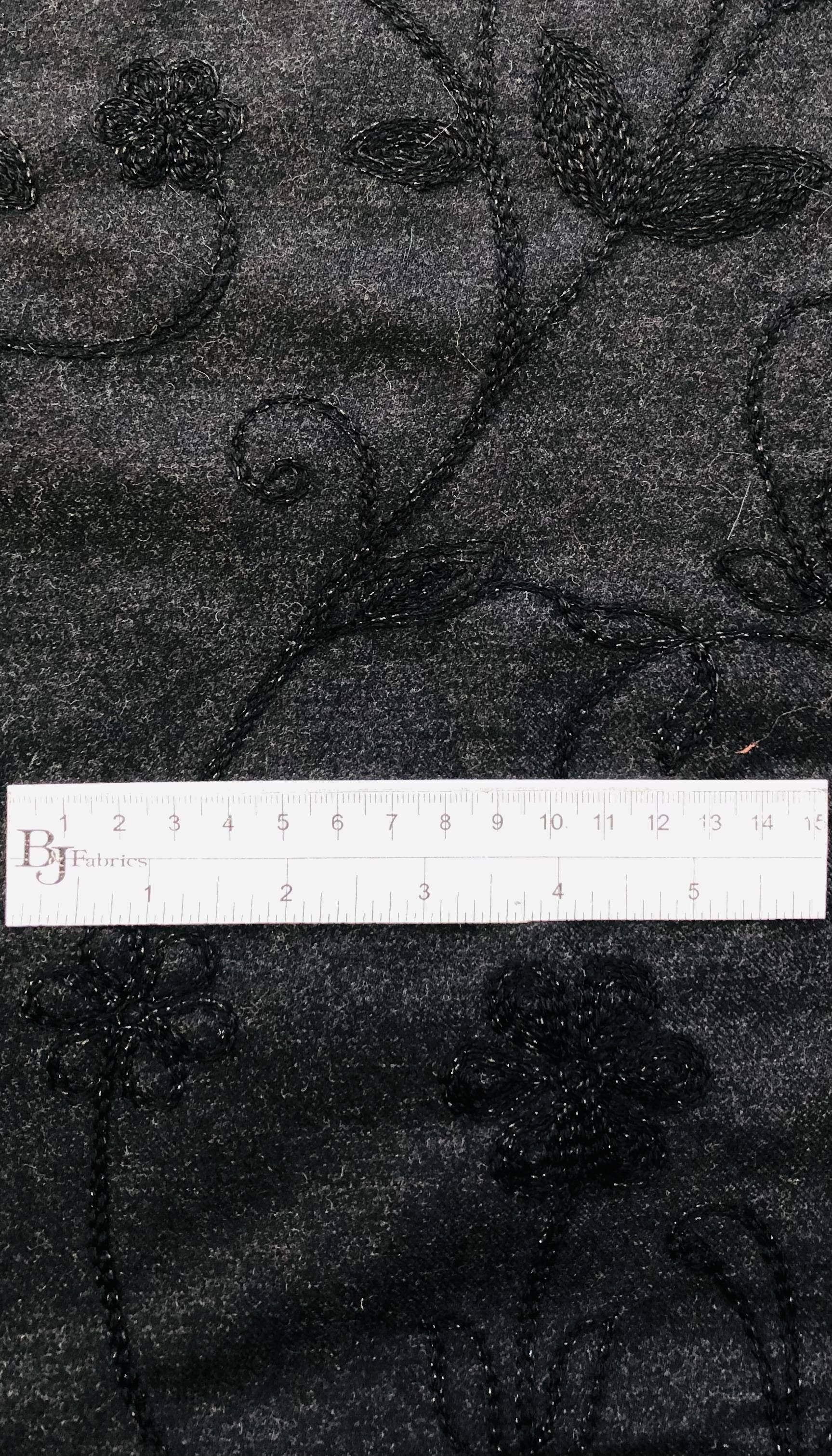 Made in Italy 100% Wool Flannel with Floral Embroidery