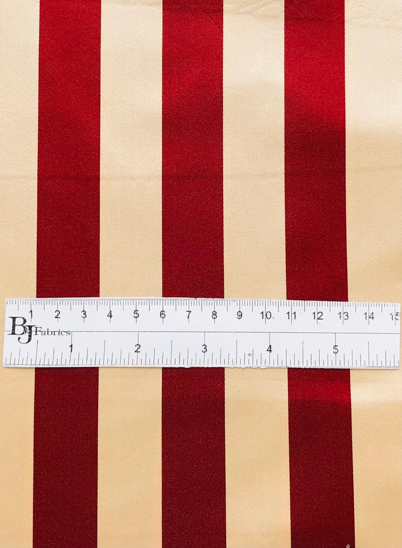 Pure Silk Duchesse Satin Stripe in Cream Burgundy