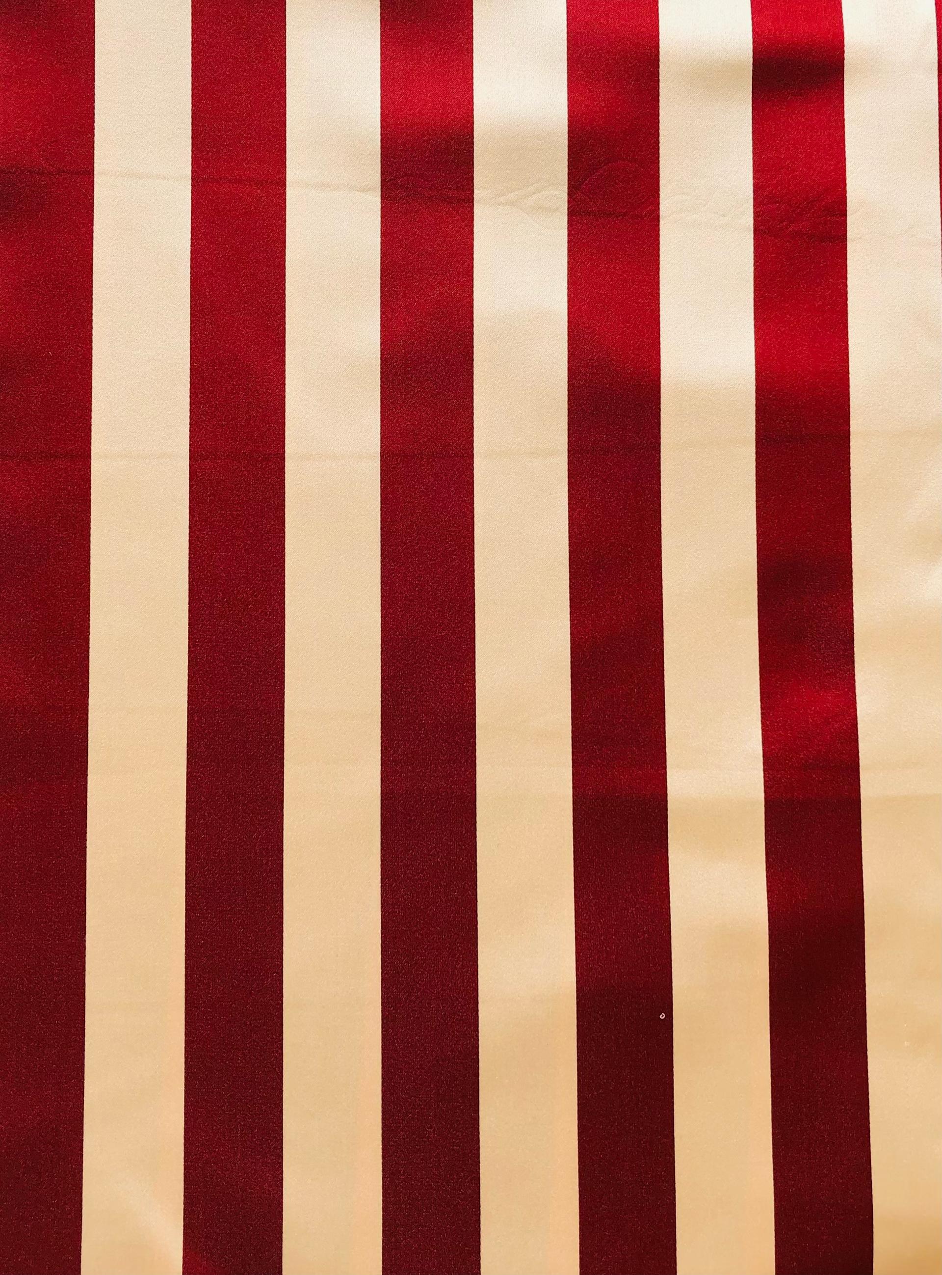 Pure Silk Duchesse Satin Stripe in Cream Burgundy