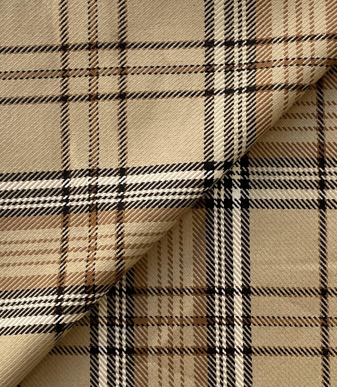 Italian Wool Cotton Tartan Plaid in Camel