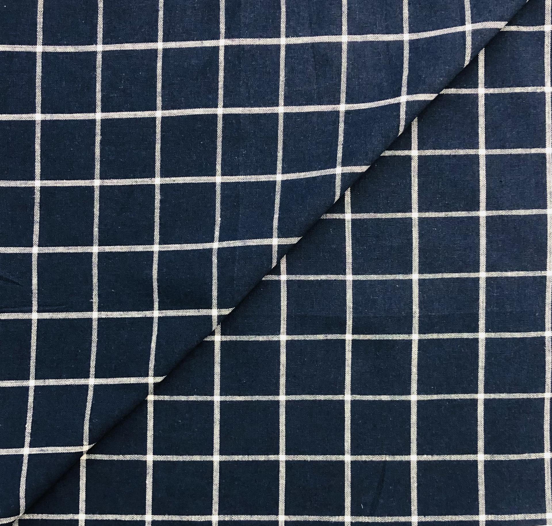 Yarn Dyed Linen Cotton Windowpane in Indigo