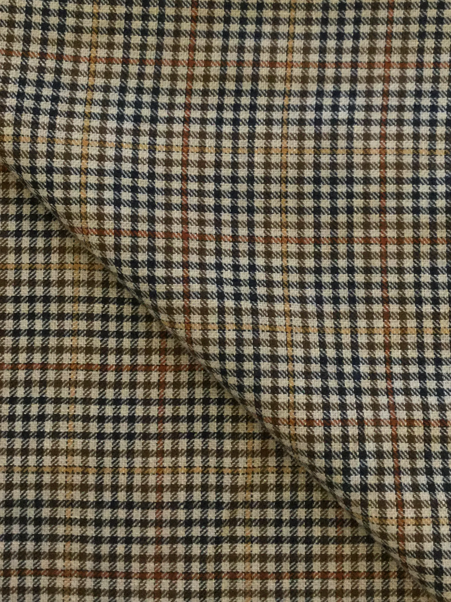 Wool Plaid Suiting in Navy Brown Orange