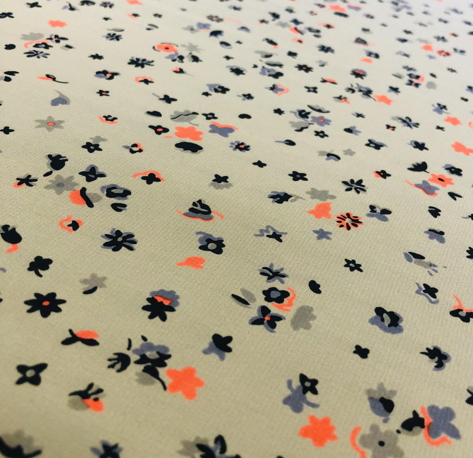 Printed Silk Crepe de Chine with Illustrated Flowers