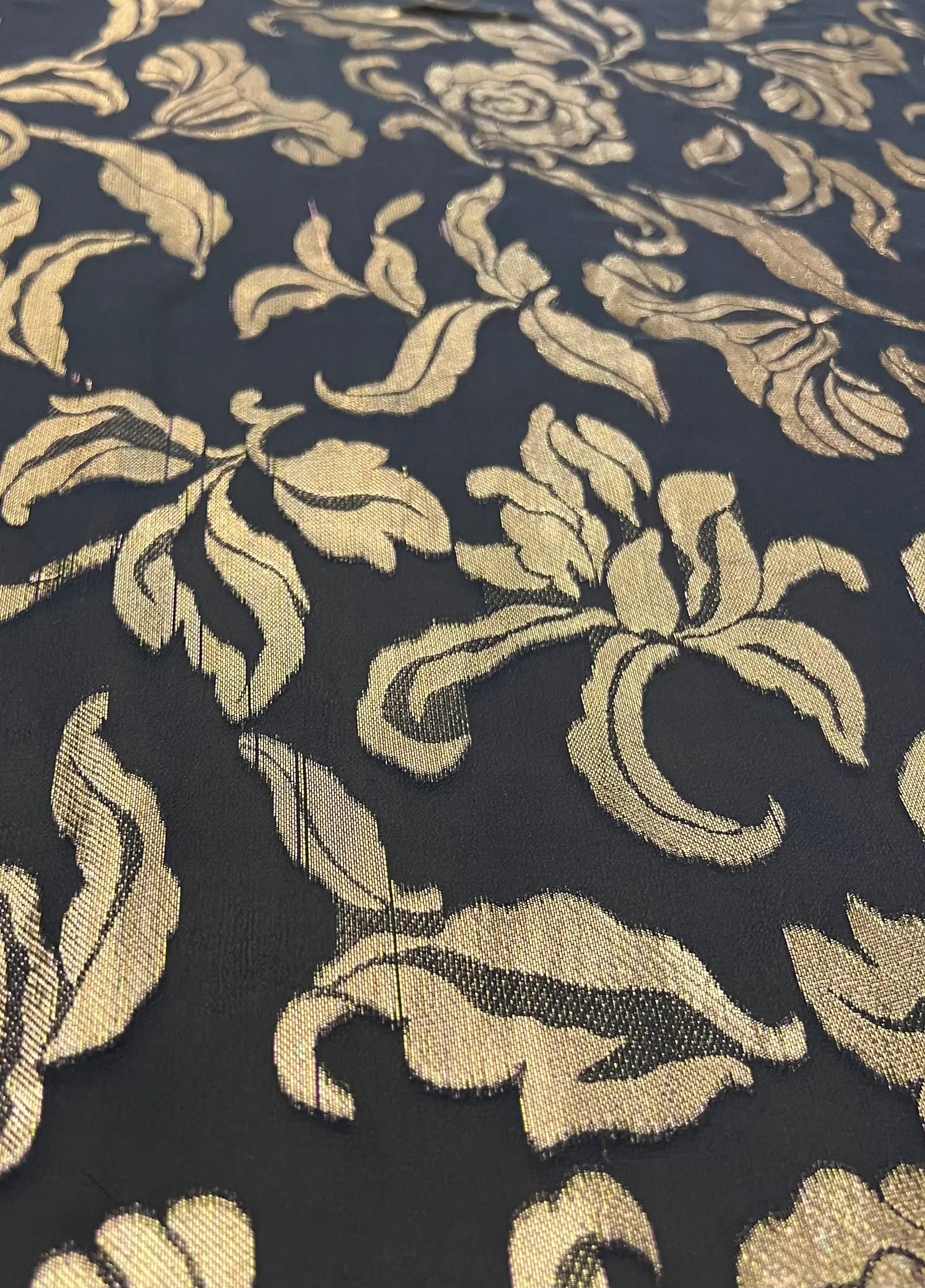 Silk Chiffon with Metallic Fil Coupé Flowers On Charcoal ground