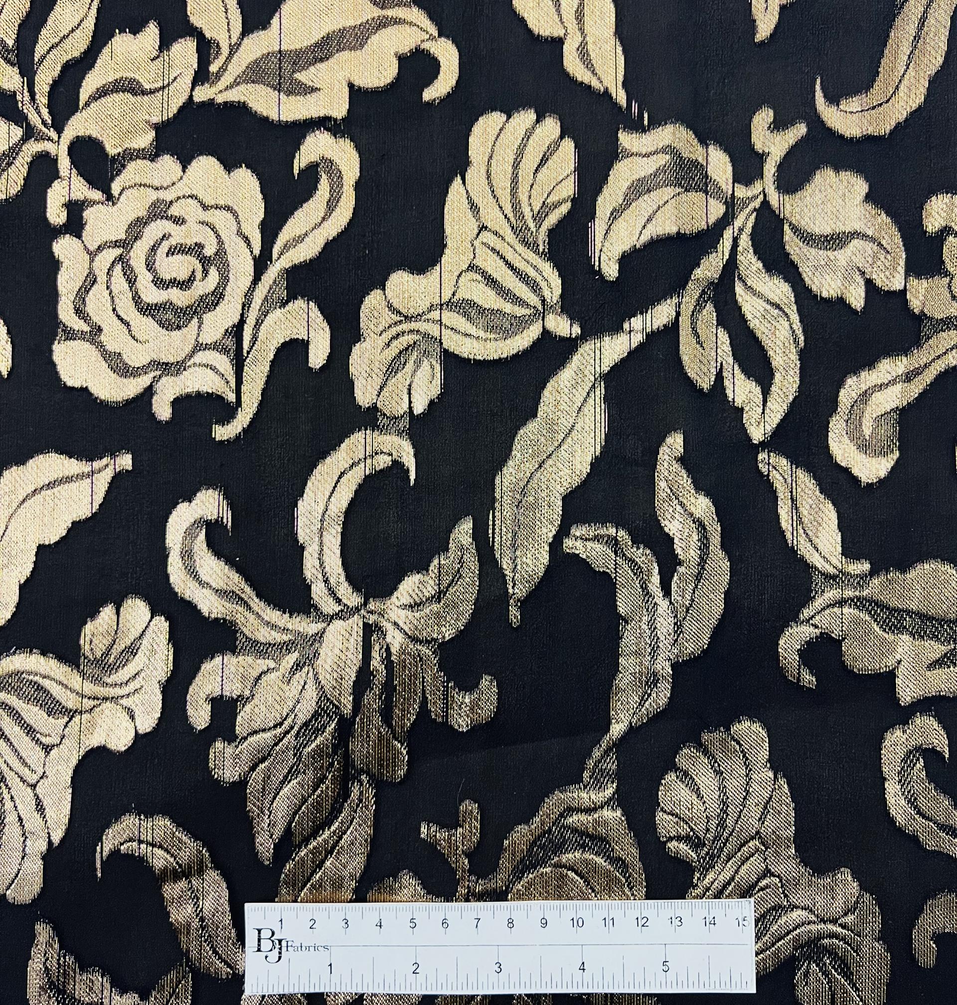 Silk Chiffon with Metallic Fil Coupé Flowers On Charcoal ground