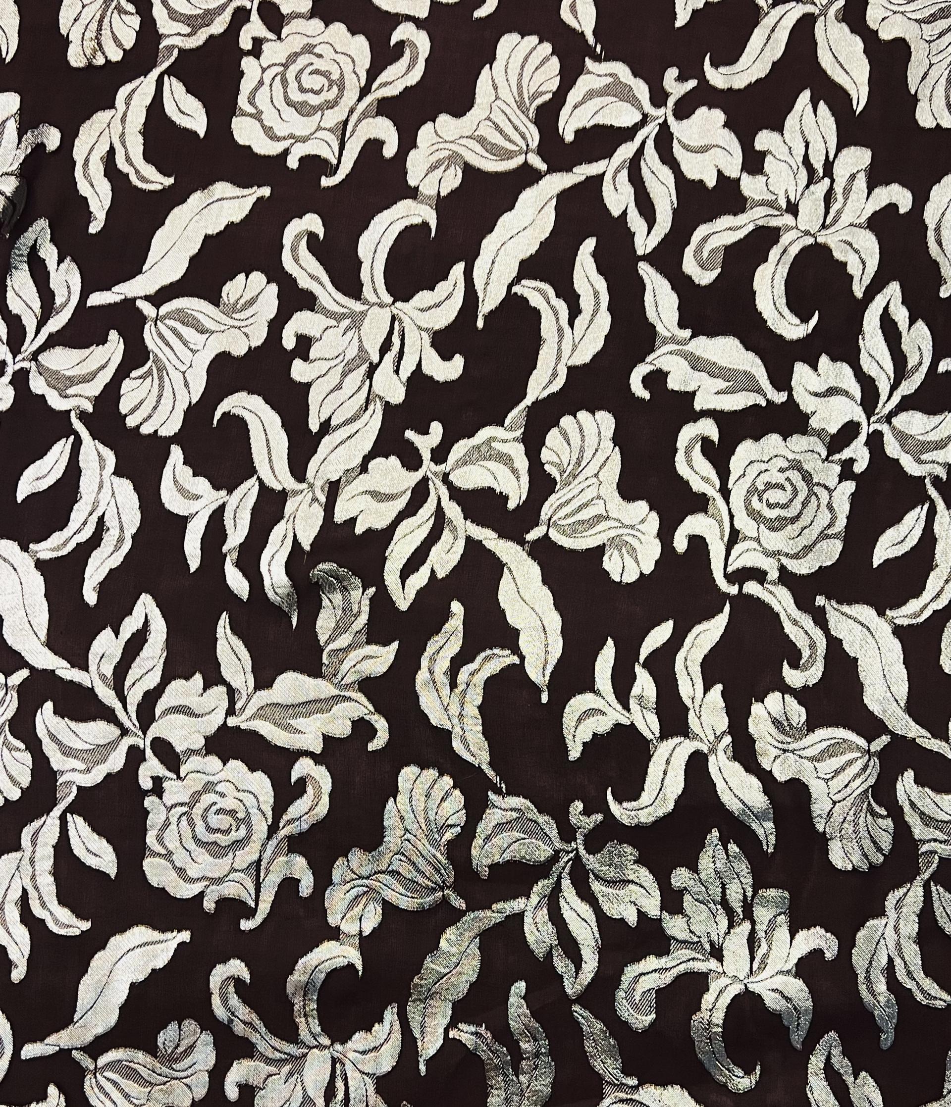 Silk Chiffon with Metallic Fil Coupé Flowers On Dark Maroon ground