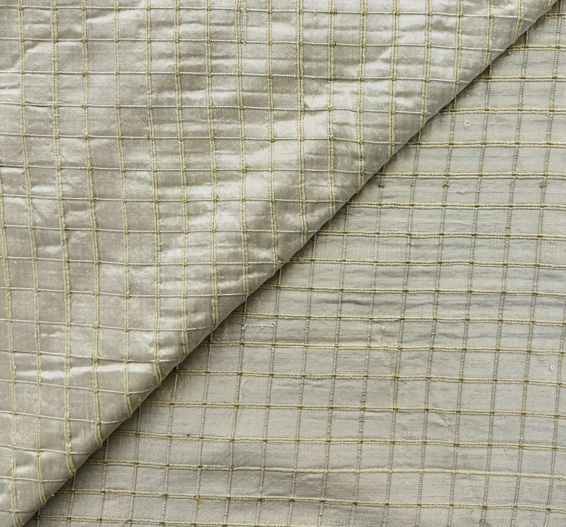 Woven Check Silk Shantung in Cream