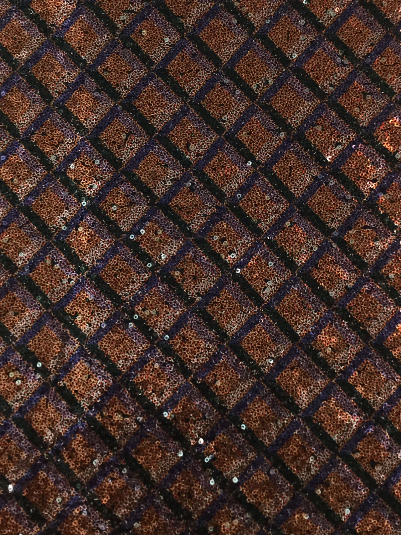 Bias Plaid Sequin on Tulle in Orange, Purple and Black