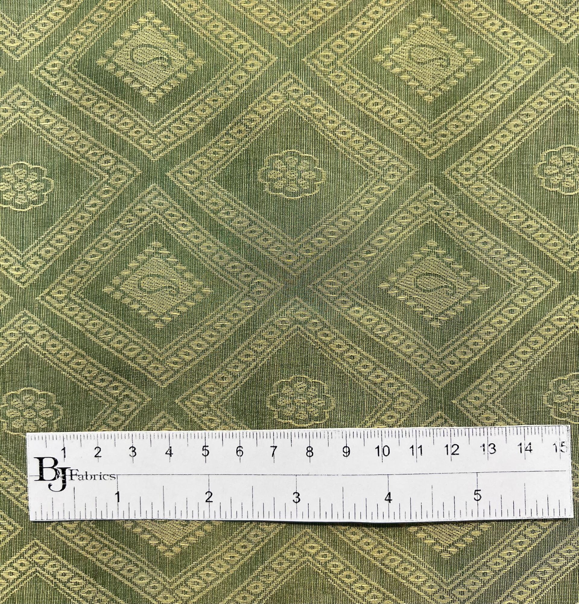Silk & Metallic Jacquard Organza in Green/Gold