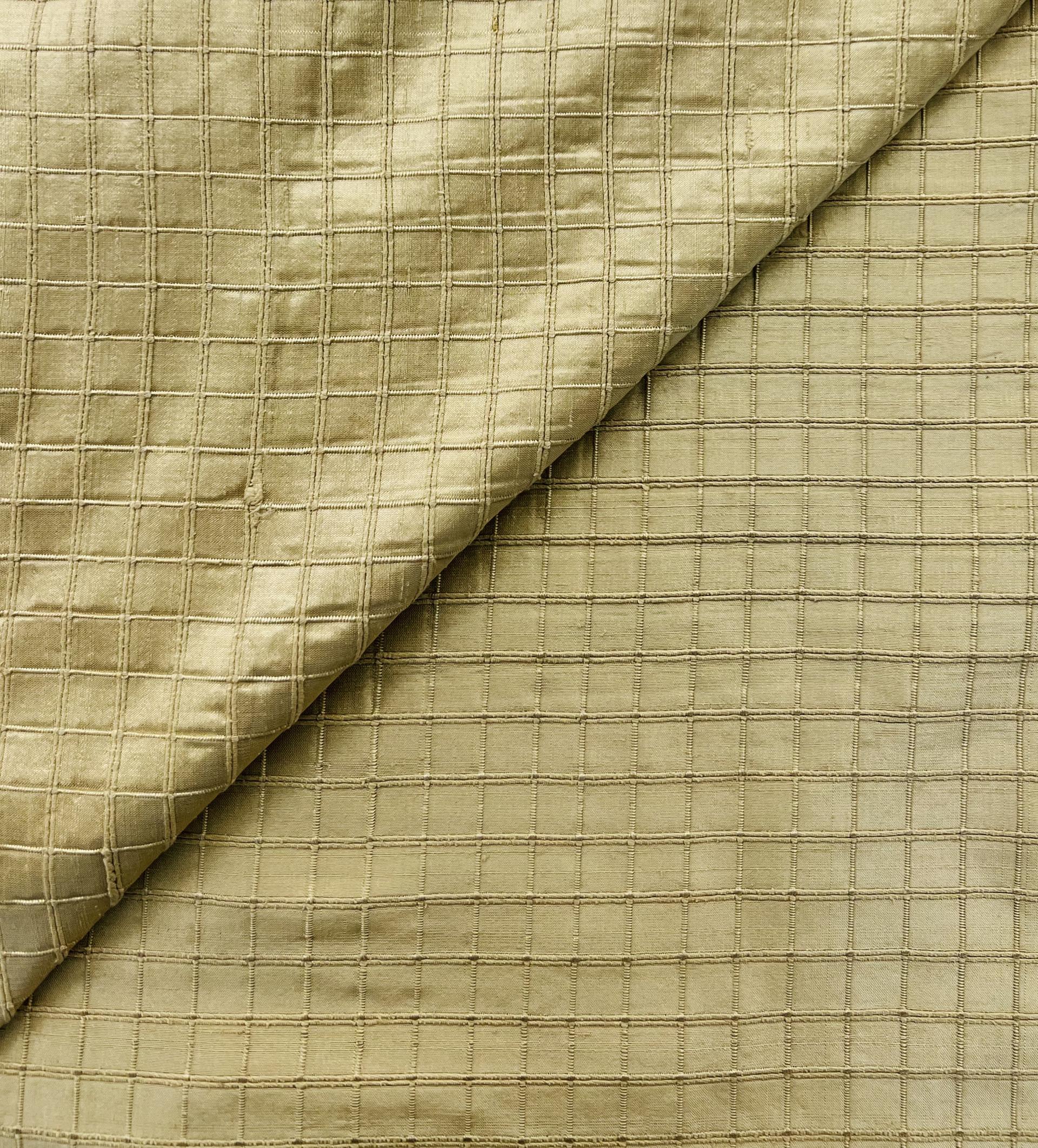 Woven Check Silk Shantung in Antique Gold