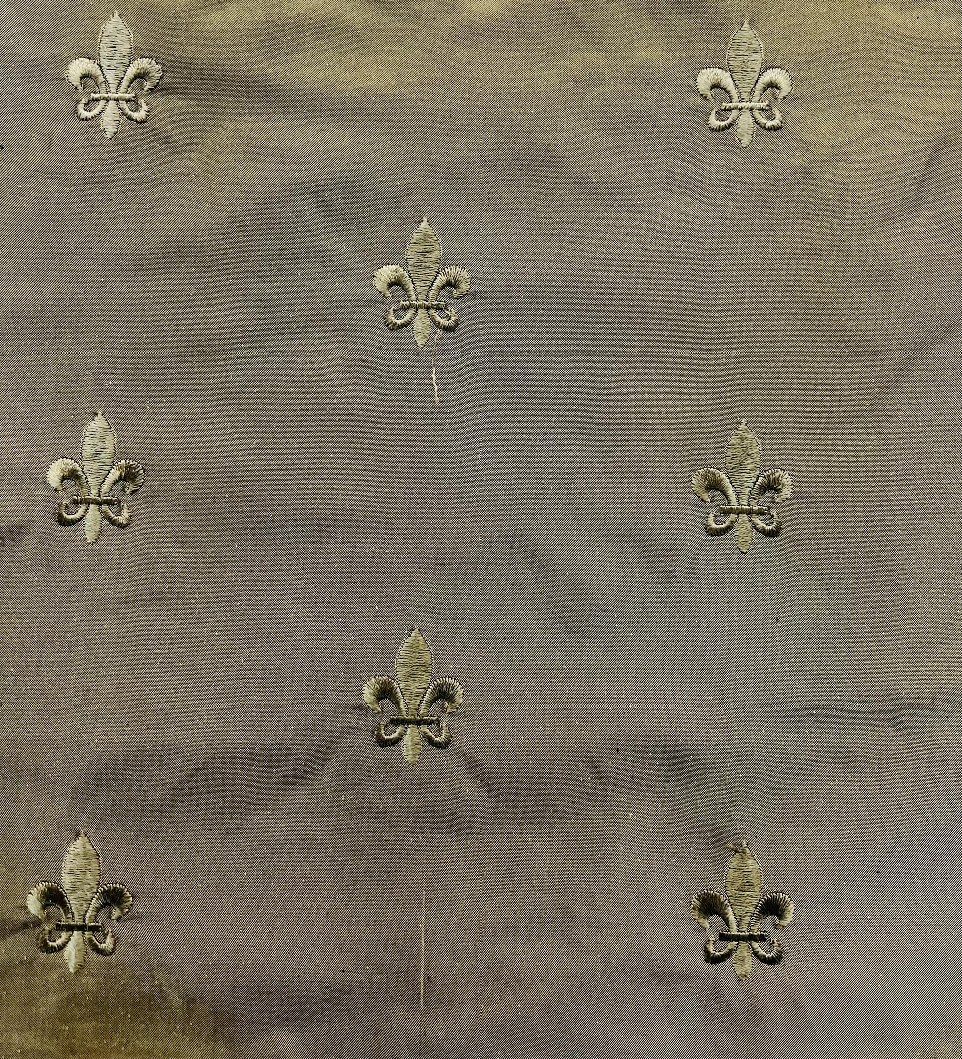Fleur-De-Lis Embroidered Silk Taffeta in Old Gold