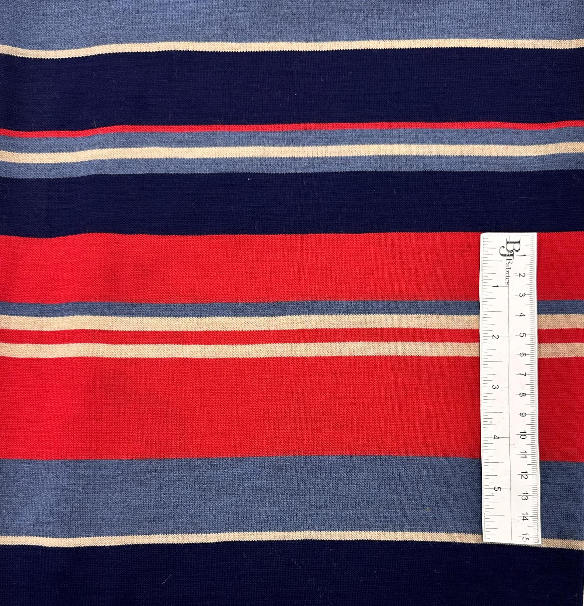Italian Wool Knit Stripe in Red Blue