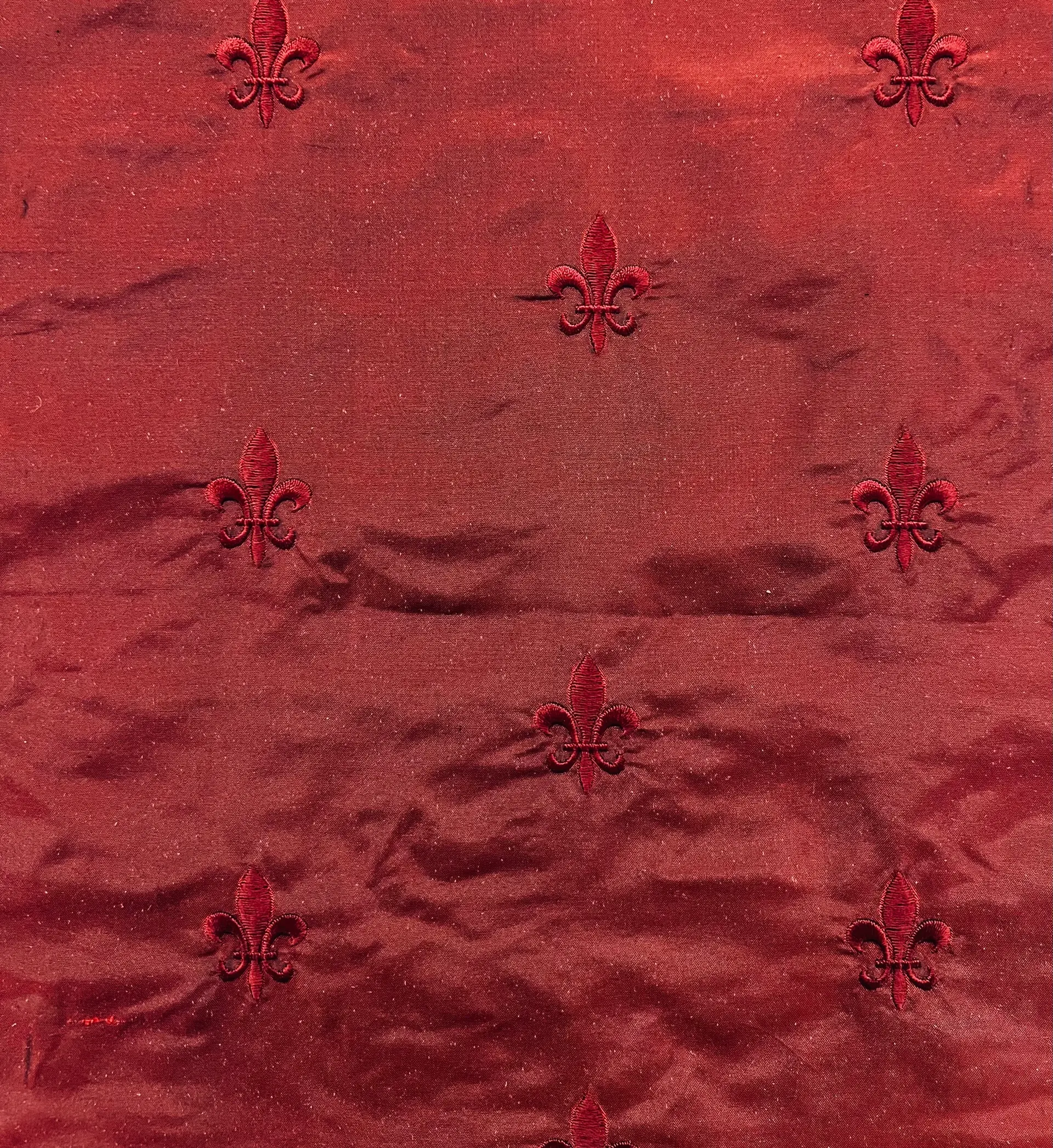 Fleur-De-Lis Embroidered Silk Taffeta in Ox Blood