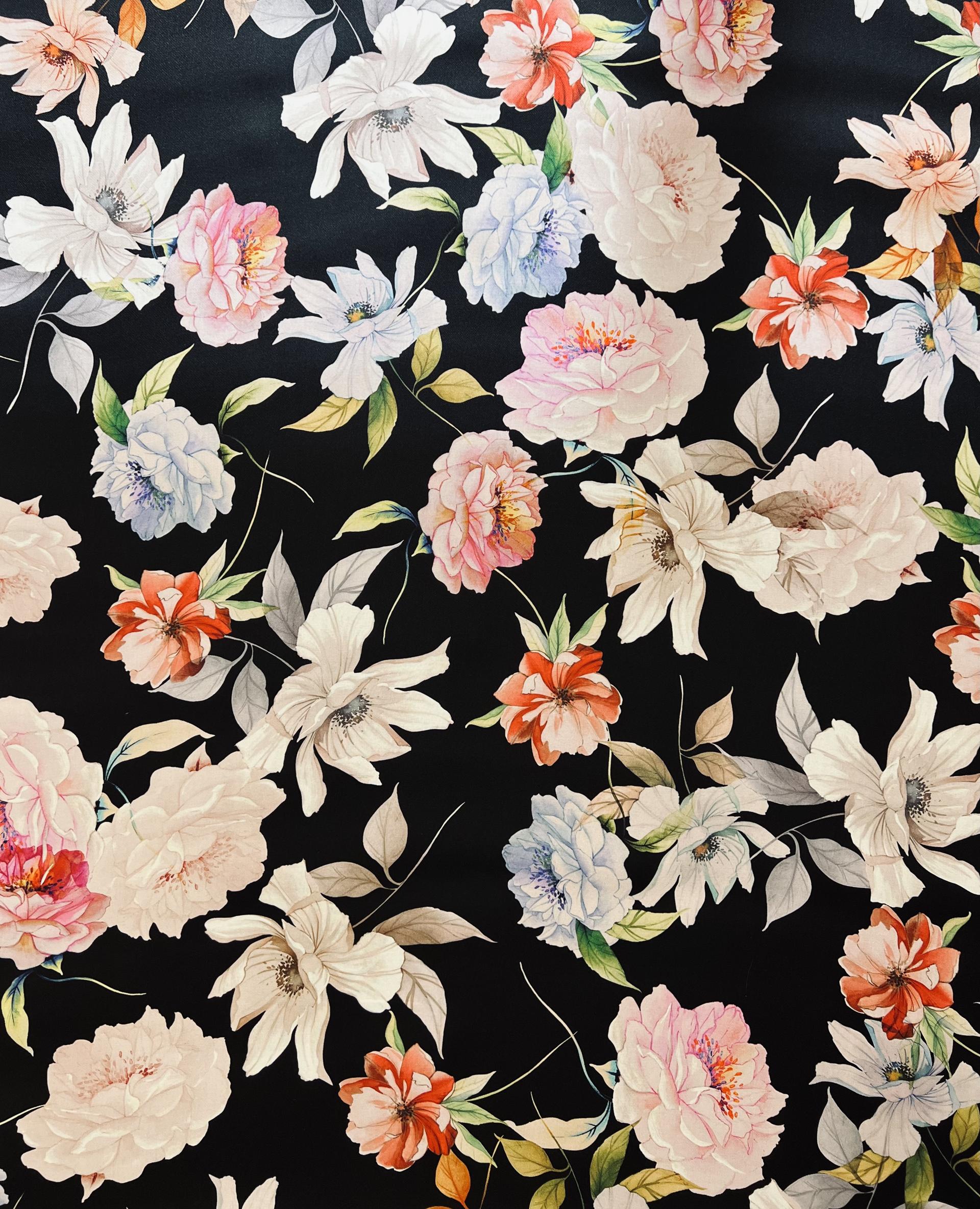 Couture Printed Silk Gazar "English Garden" in Black