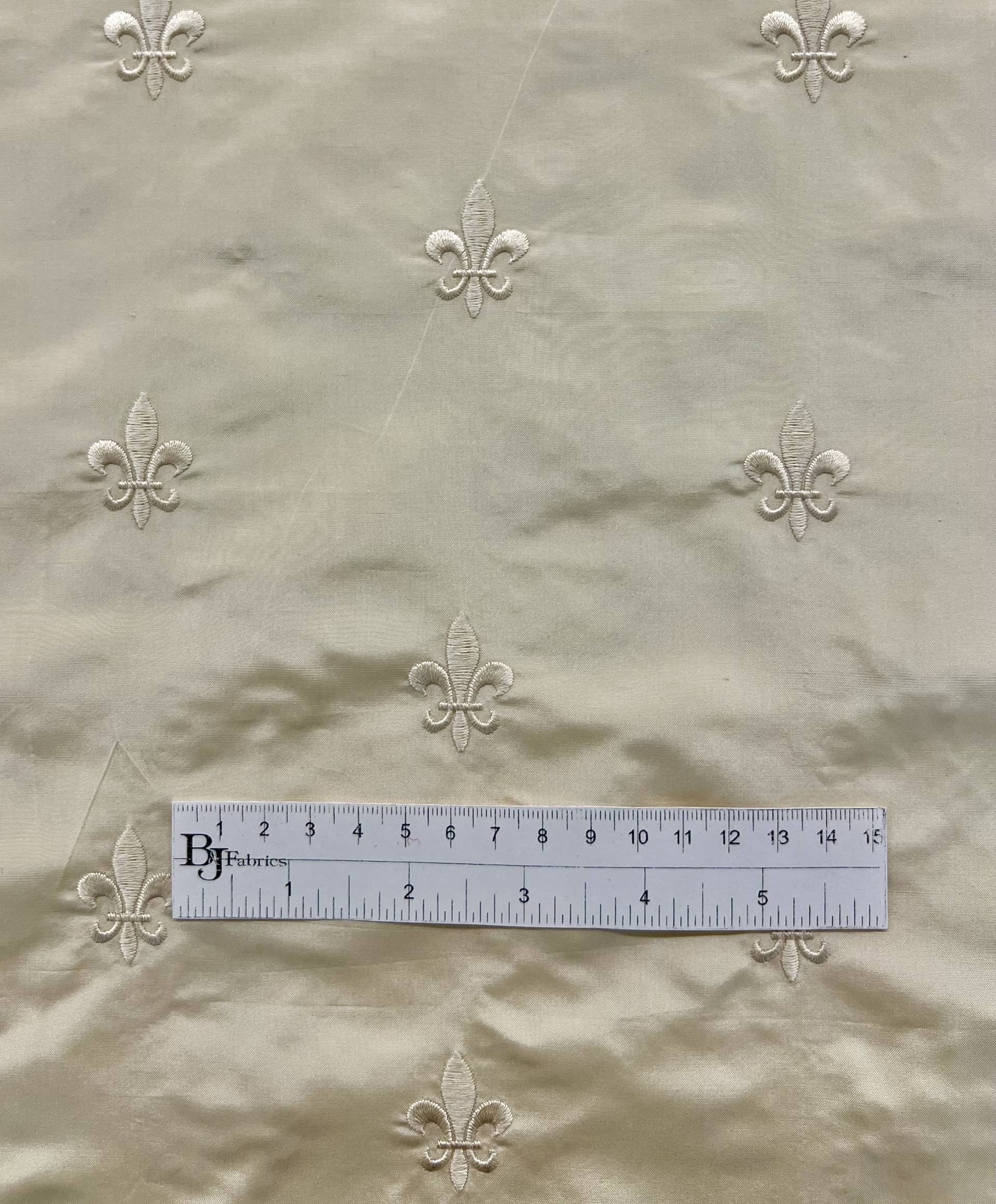 Fleur-De-Lis Embroidered Silk Taffeta in Cream