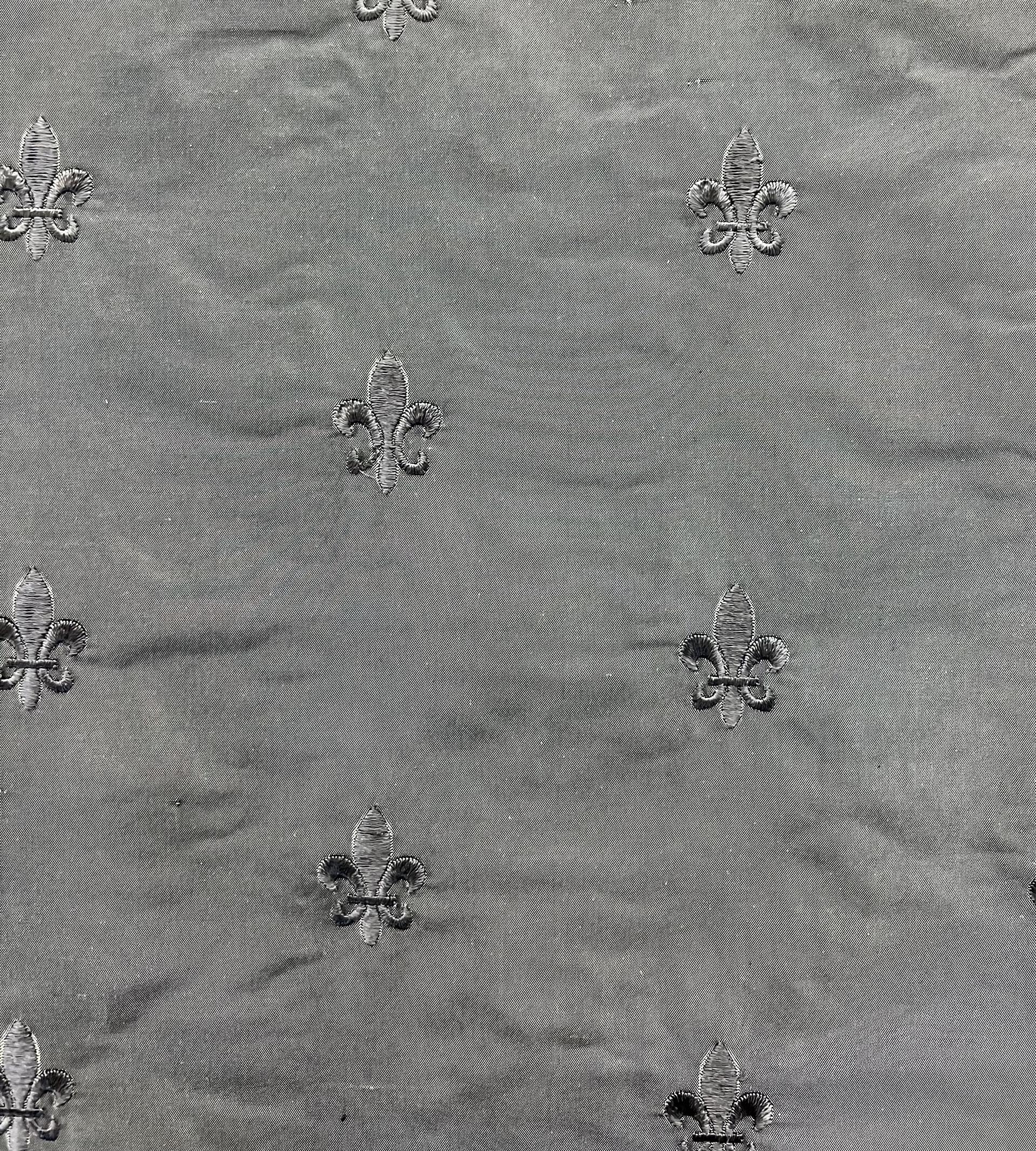 Fleur-De-Lis Embroidered Silk Taffeta in Grey