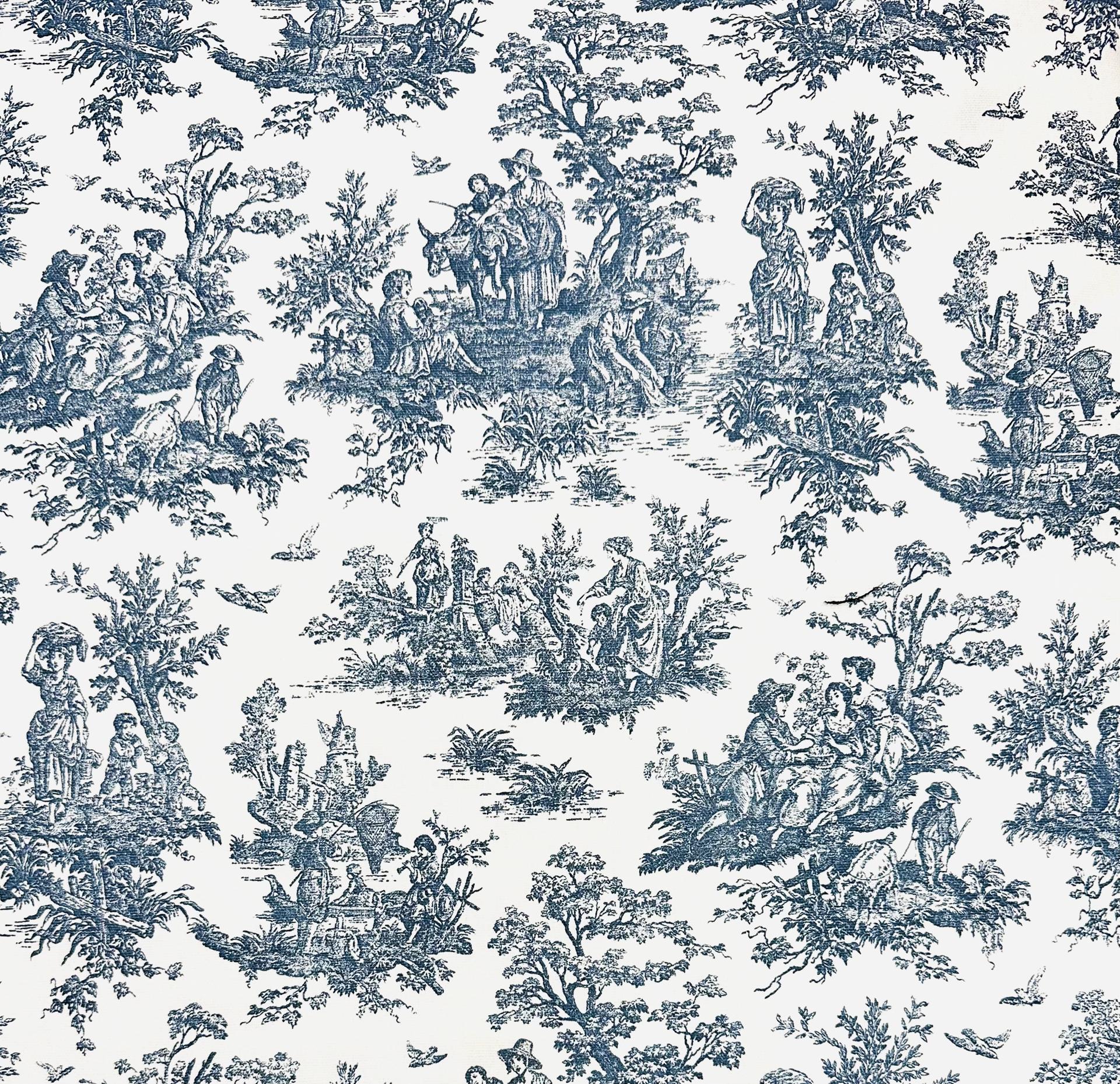 Toile de Jouy Cotton Canvas in P. Blue
