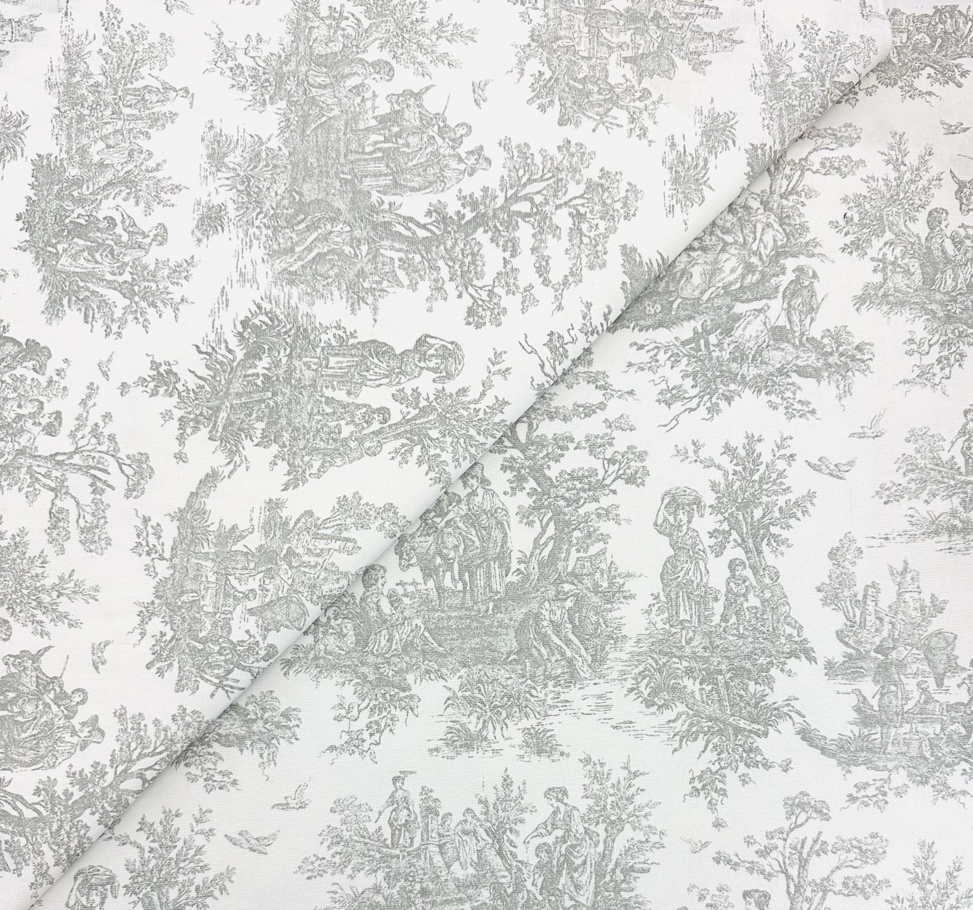 Toile de Jouy Cotton Canvas in Storm