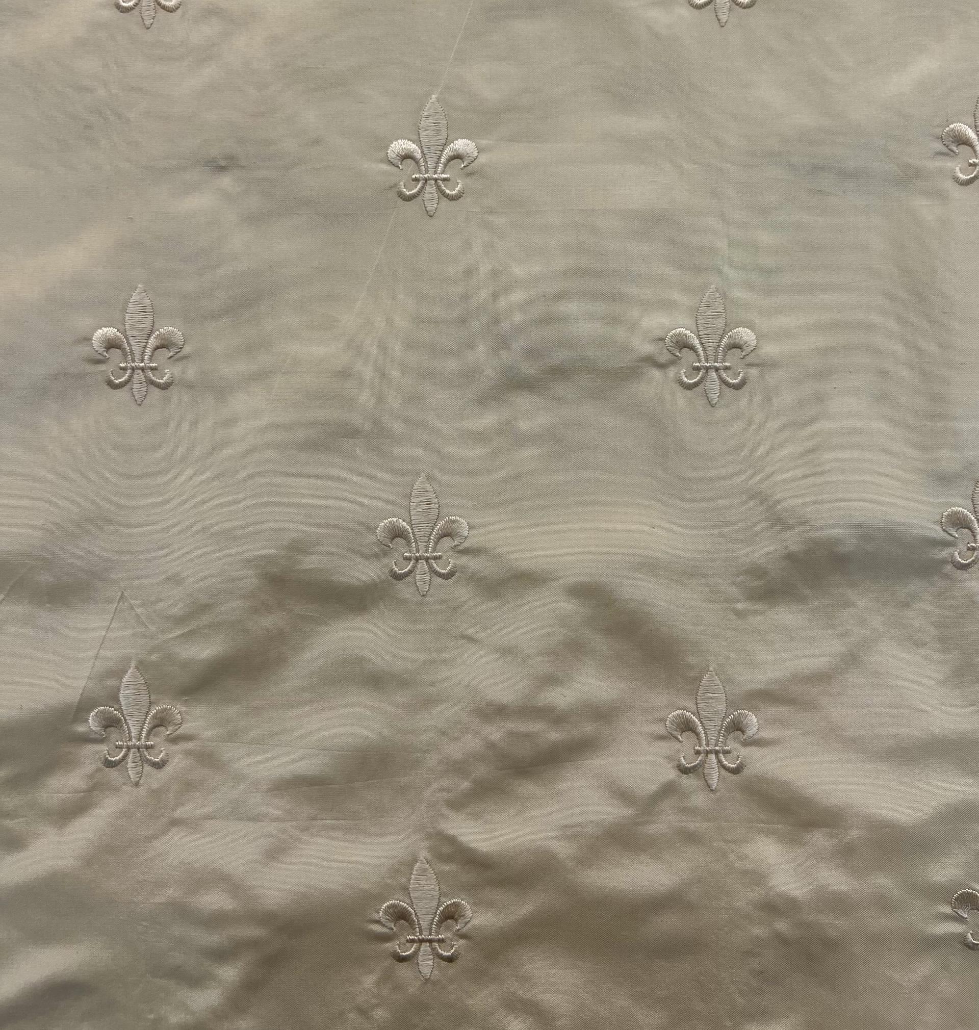 Fleur-De-Lis Embroidered Silk Taffeta in Cream