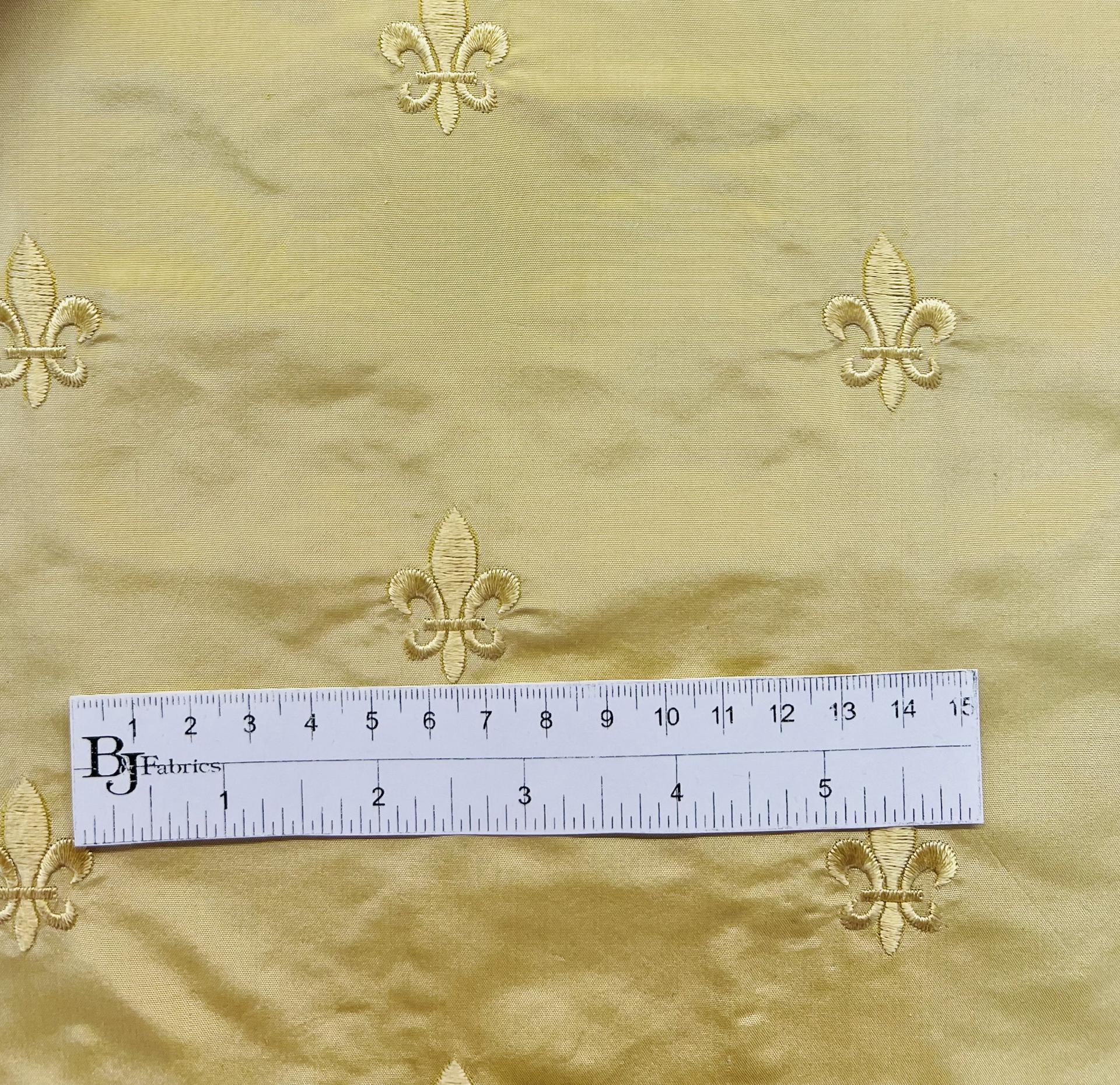 Fleur-De-Lis Embroidered Silk Taffeta in Corn