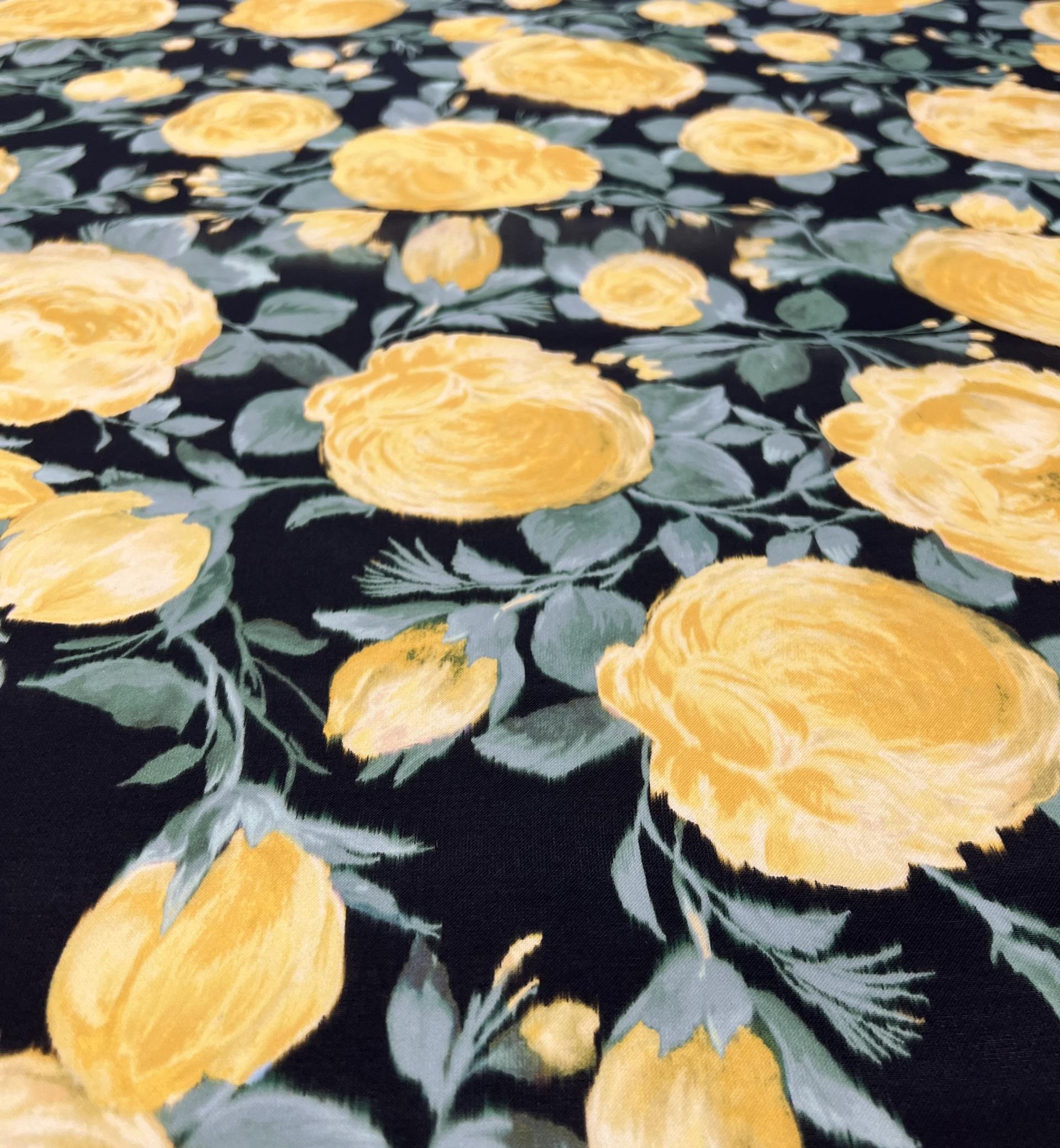 Couture Printed Silk Gazer in Yellow Roses