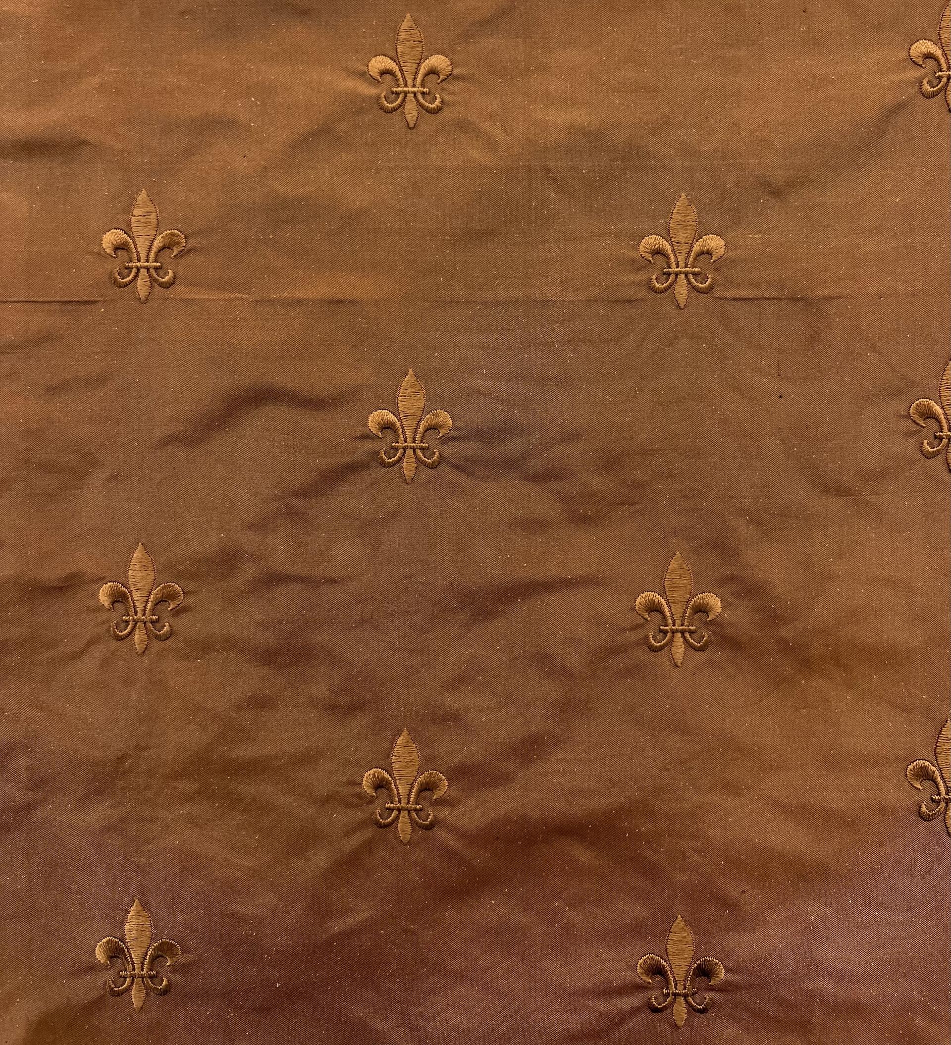 Fleur-De-Lis Embroidered Silk Taffeta in Rust