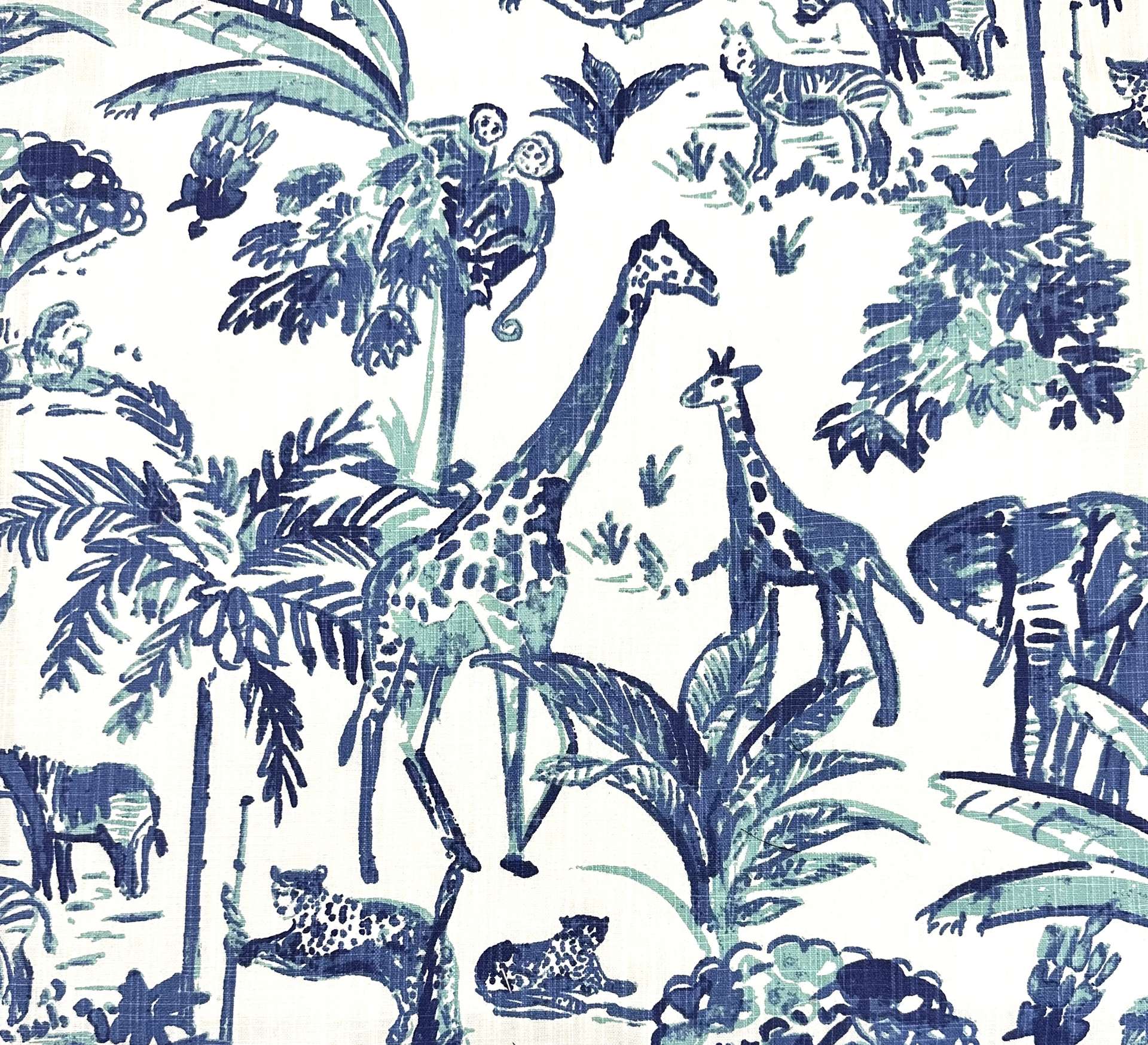 Jungle Print Cotton Canvas in Commodore Blue