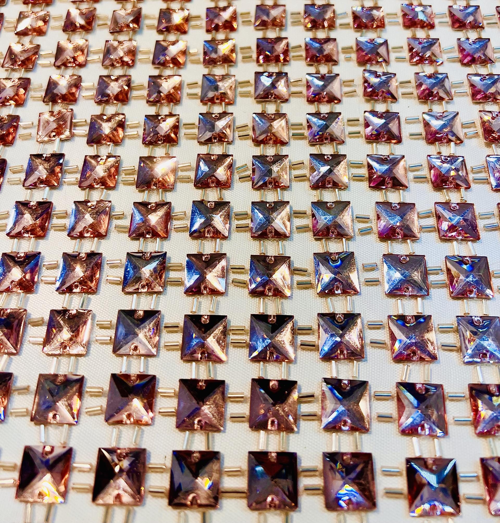 Hand Sewn Square Crystal on Tulle in Rose