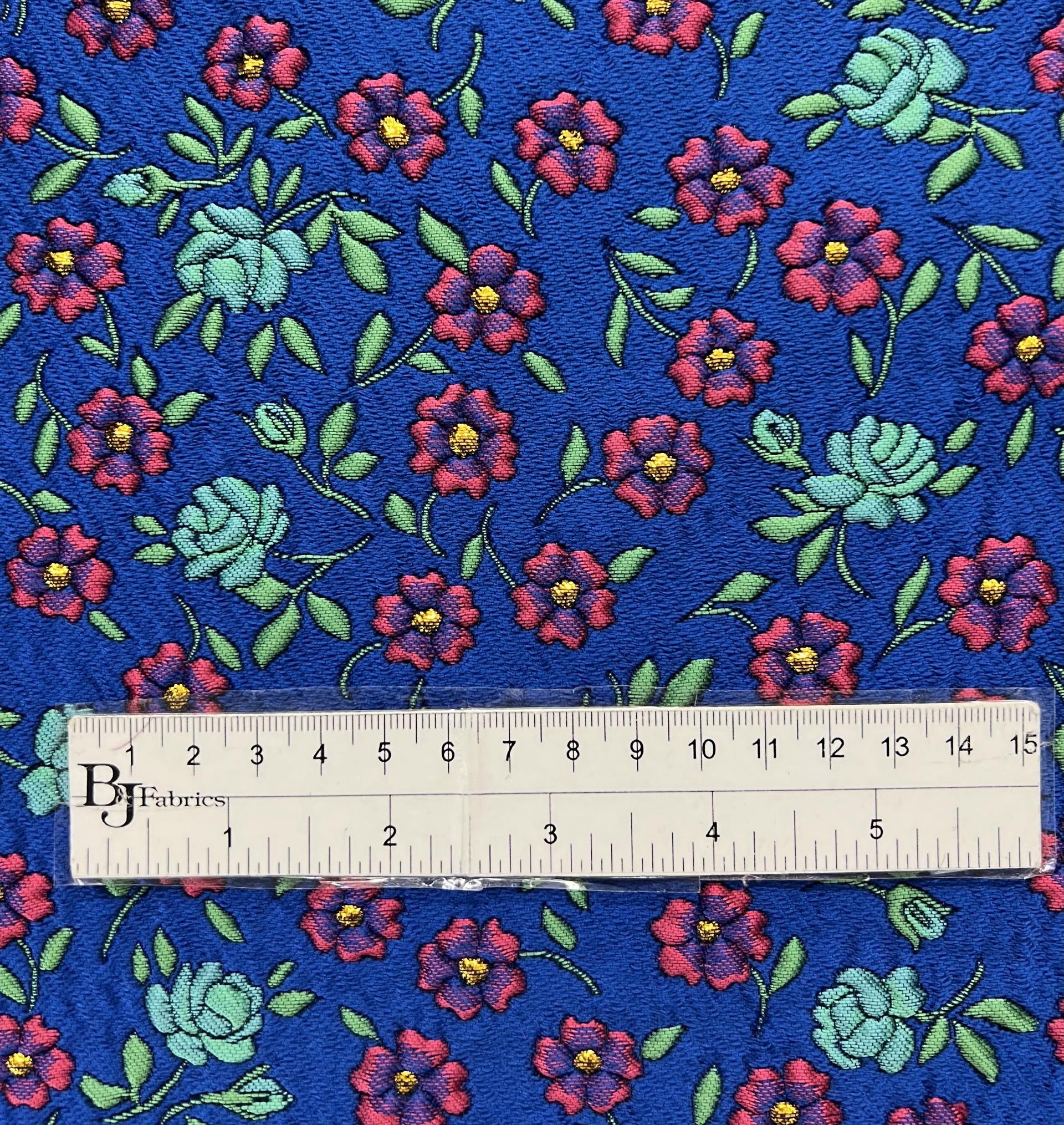 Multicolor Floral Jacquard Brocade in Royal Blue