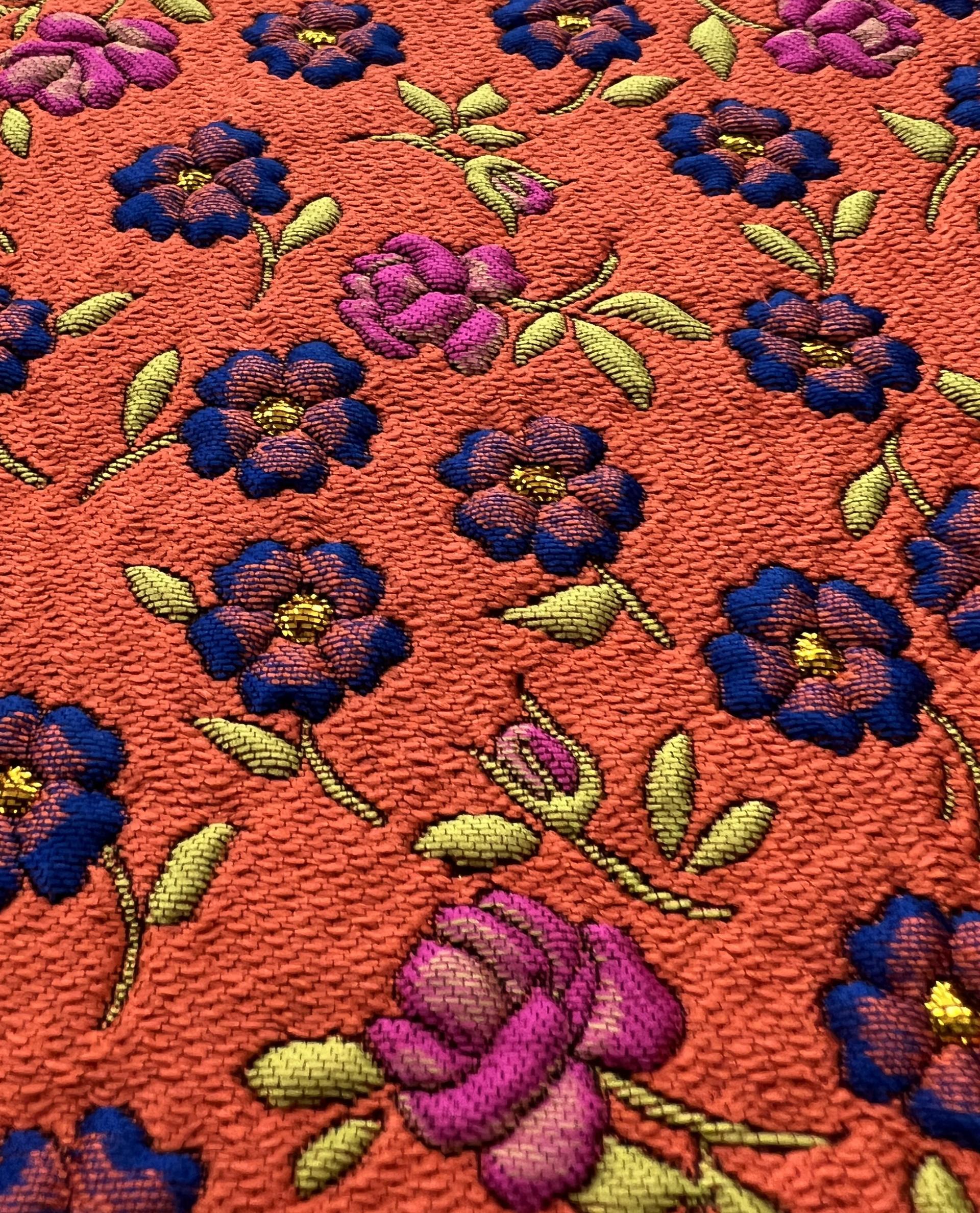 Multicolor Floral Jacquard Brocade in Terracotta