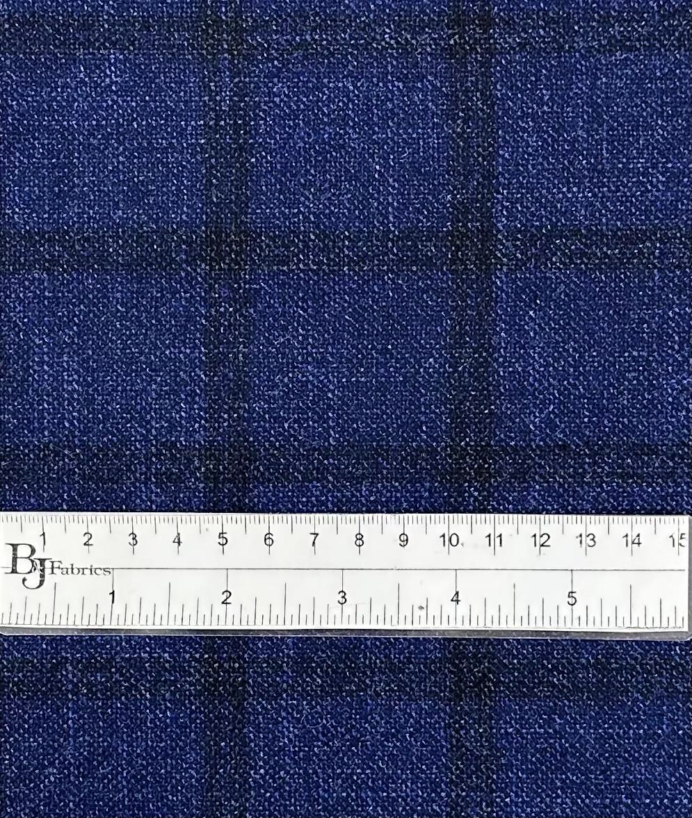 Italian Loro Piana Wool Silk Cashmere Window Pane in Ink Blue