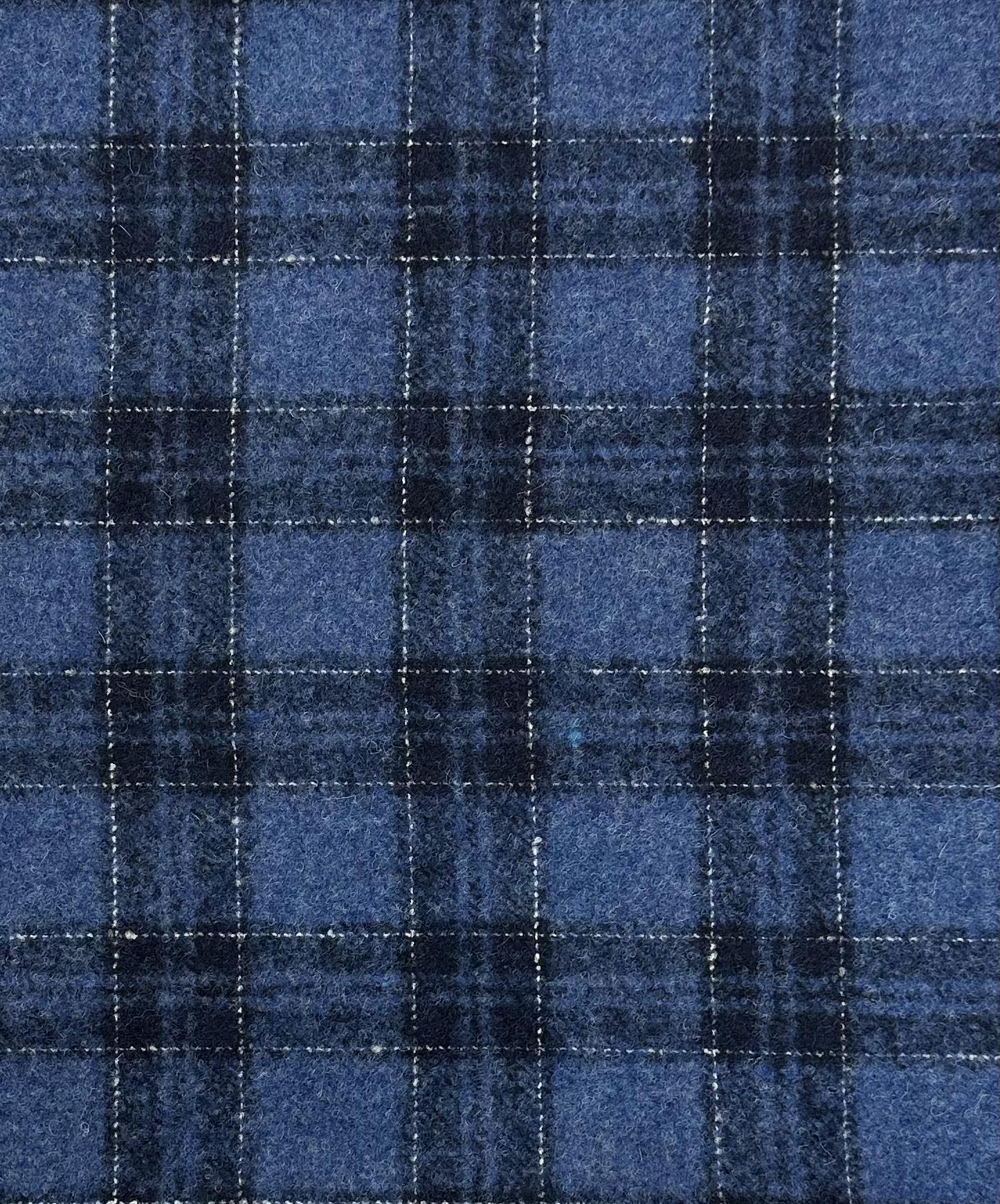 Italian Alpaca Poly Wool Plaid Blend Suiting in Yale Blue