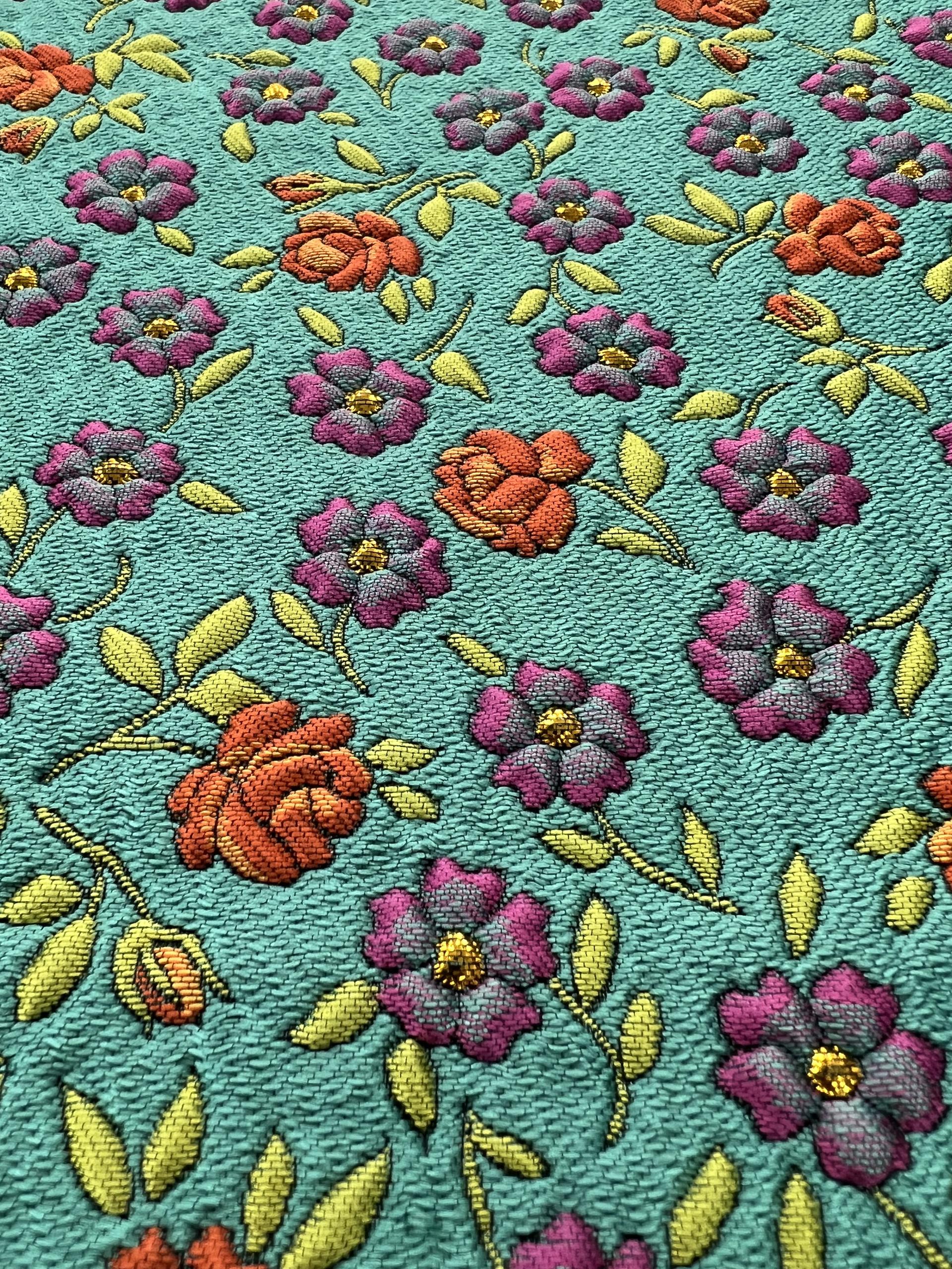 Multicolor Floral Jacquard Brocade in Turqoise