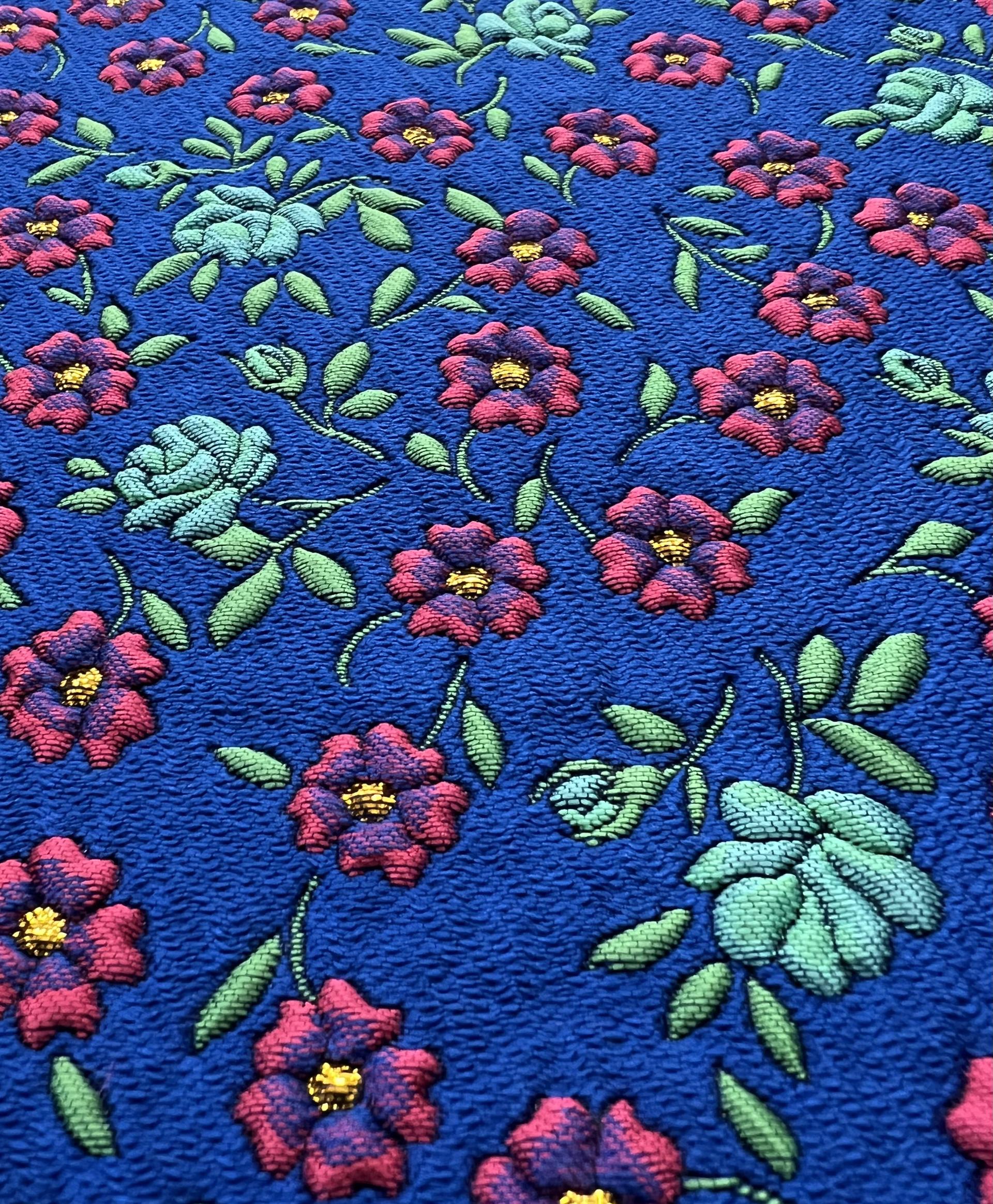 Multicolor Floral Jacquard Brocade in Royal Blue