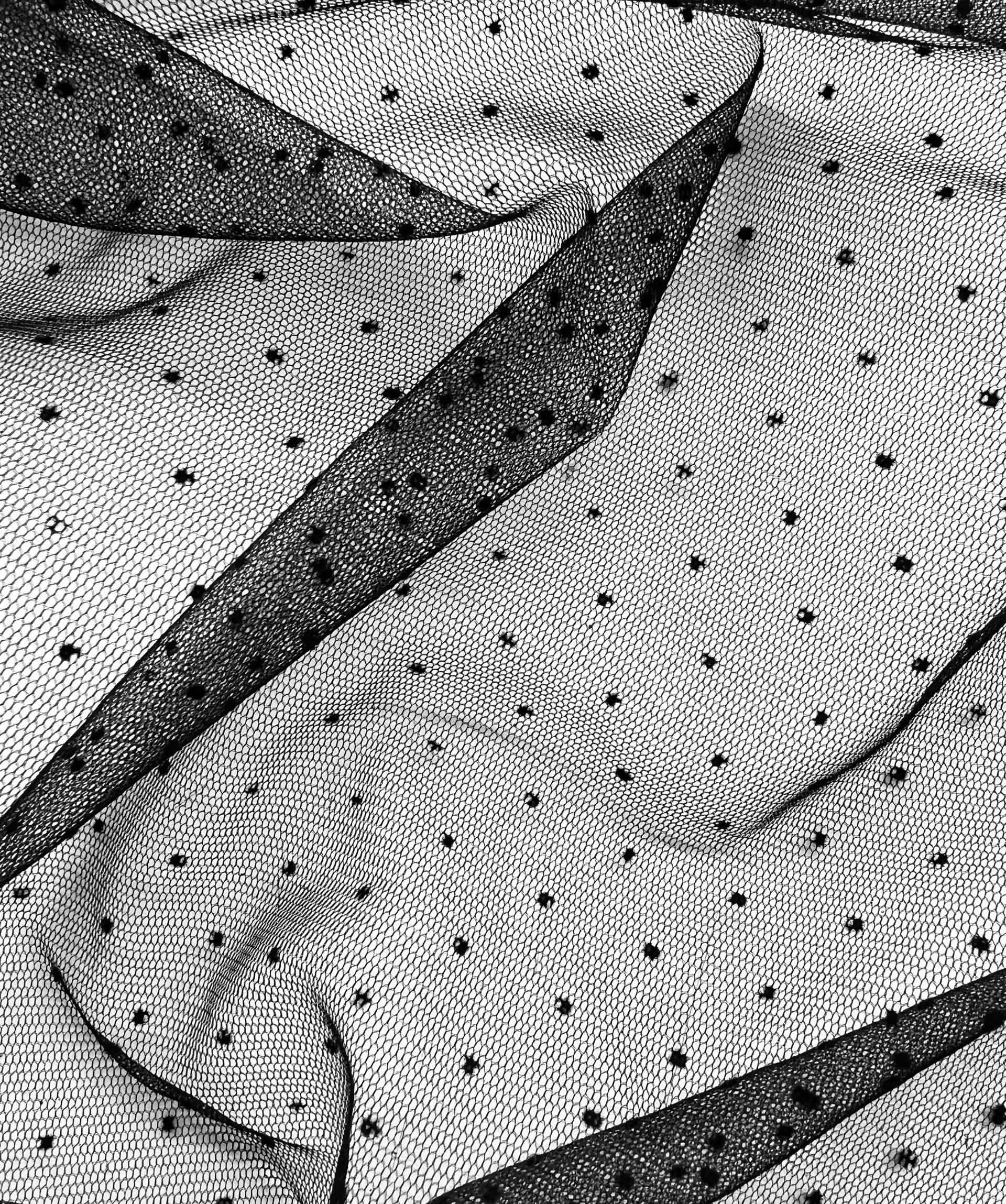 Nylon Flocked PIN DOTS Tulle in Black