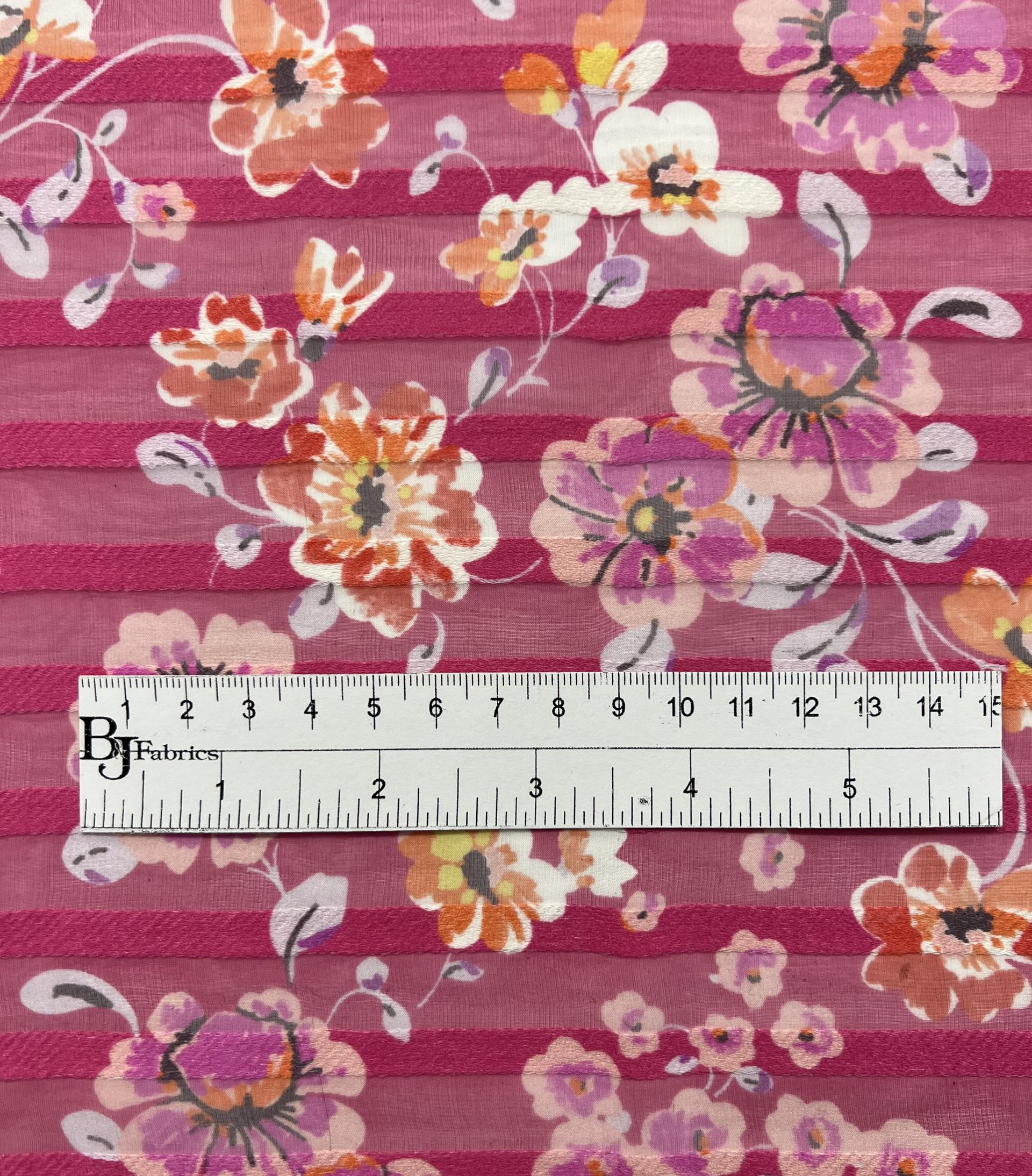 Printed Silk Satin Shadow Stripe Chiffon