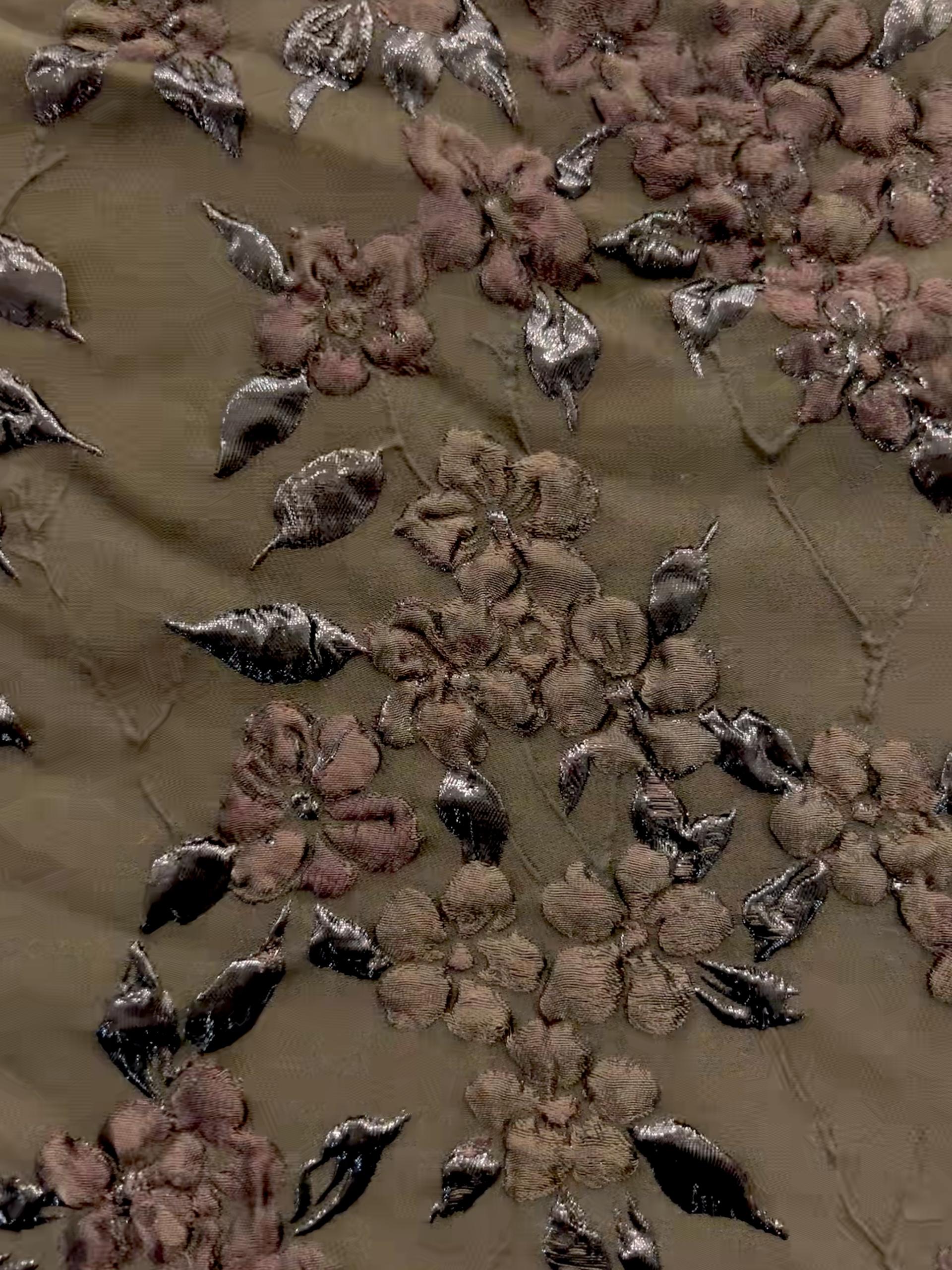 Silk Blend Metallic Brocade in Brown