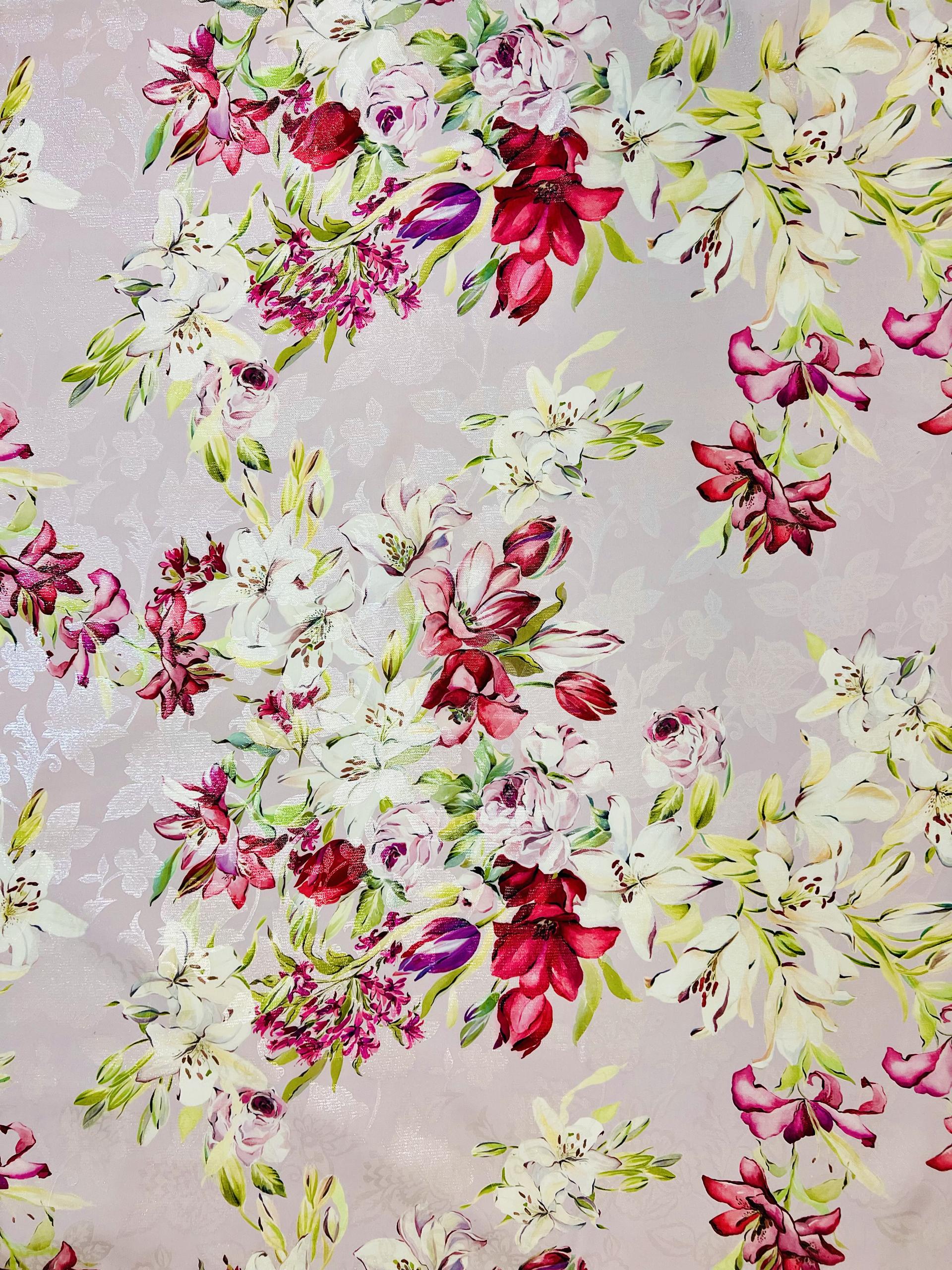 Printed Silk and Lurex Light Weight Gazar in Dusty Pink