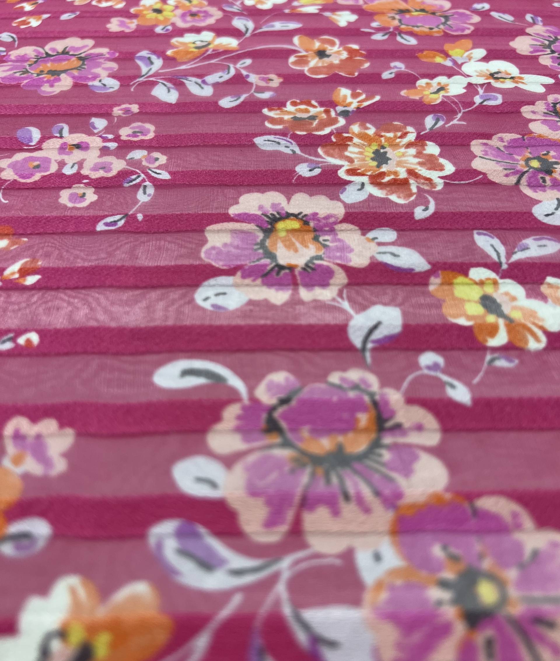 Printed Silk Satin Shadow Stripe Chiffon