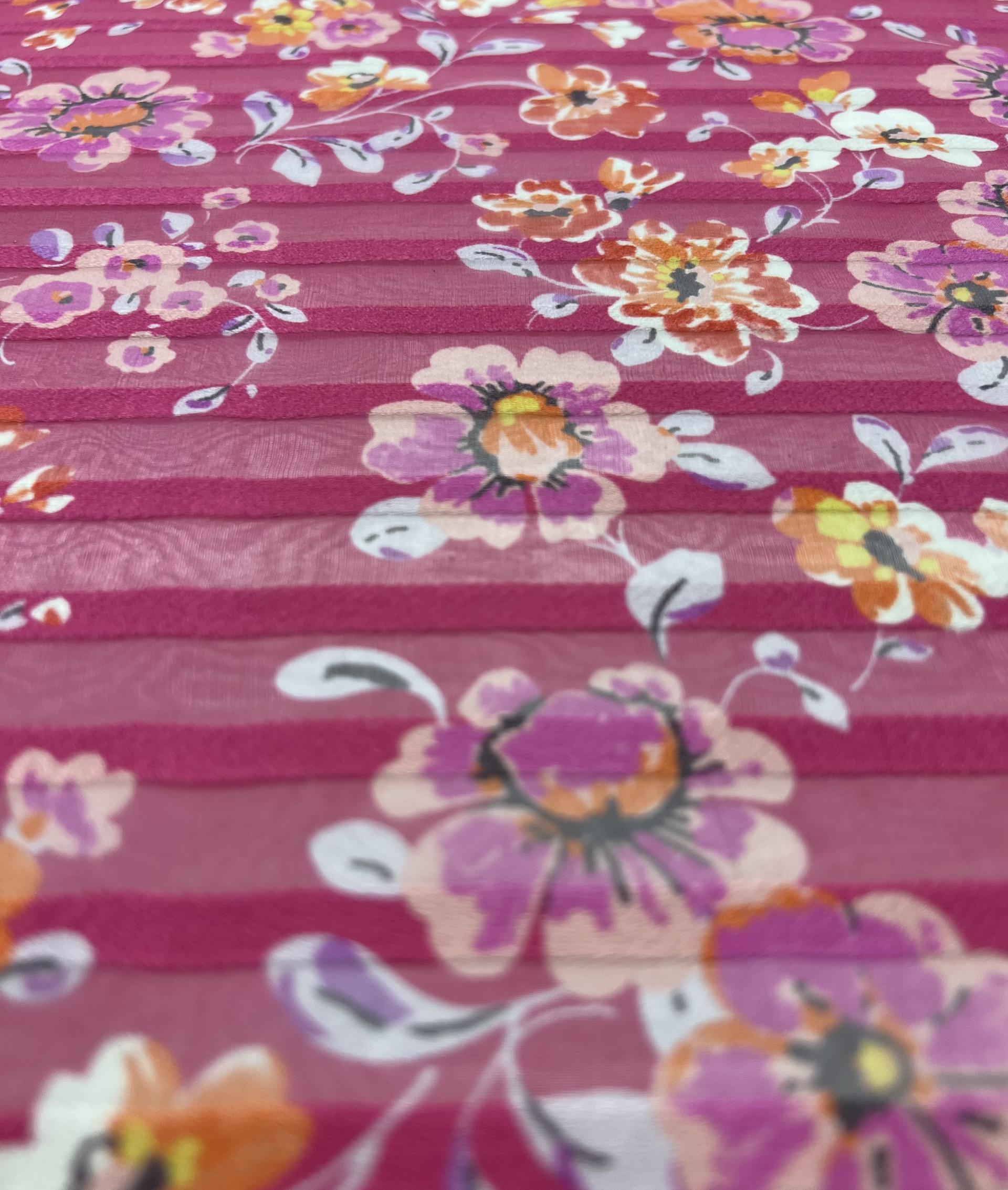 Printed Silk Satin Shadow Stripe Chiffon