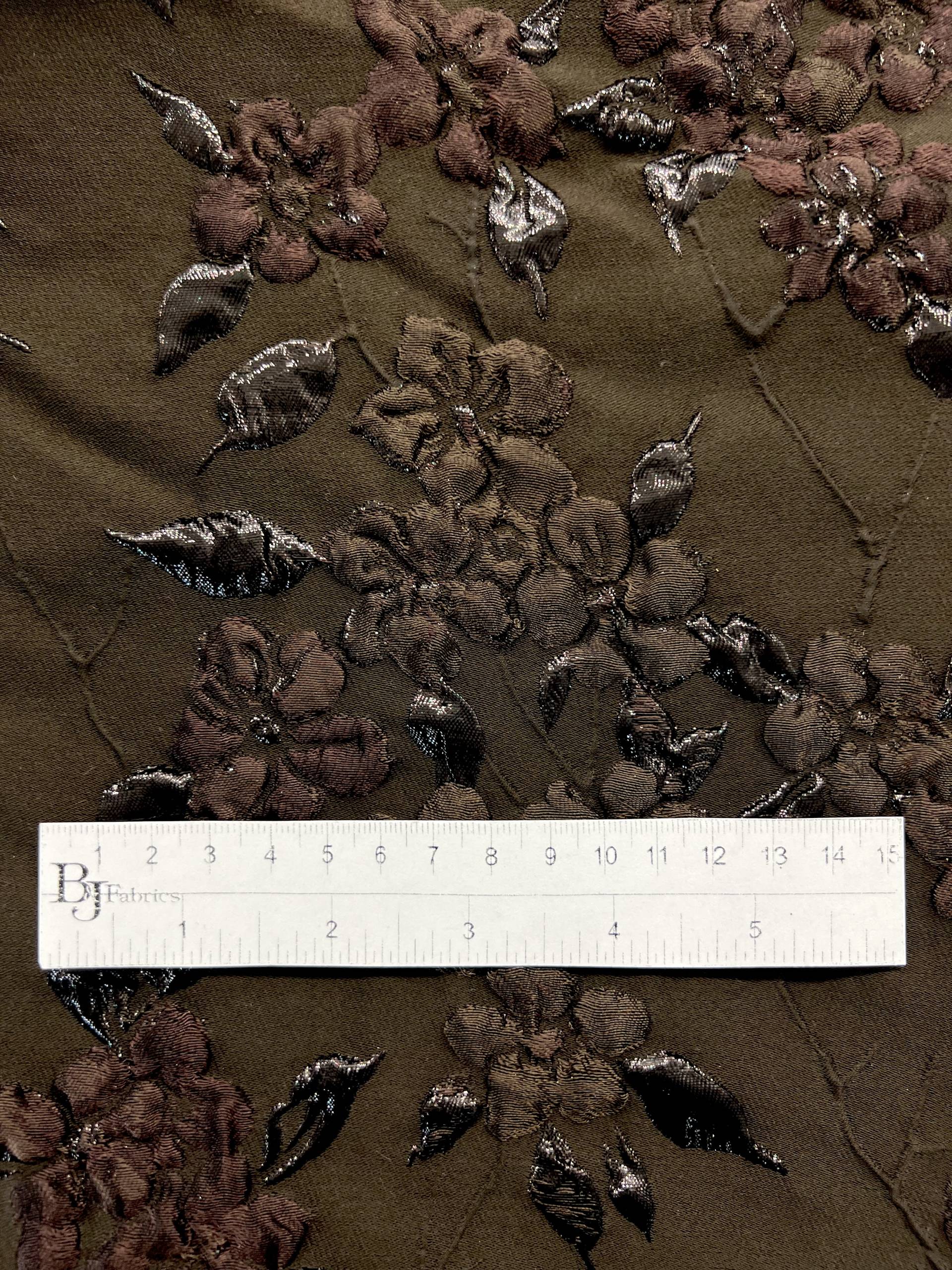 Silk Blend Metallic Brocade in Brown