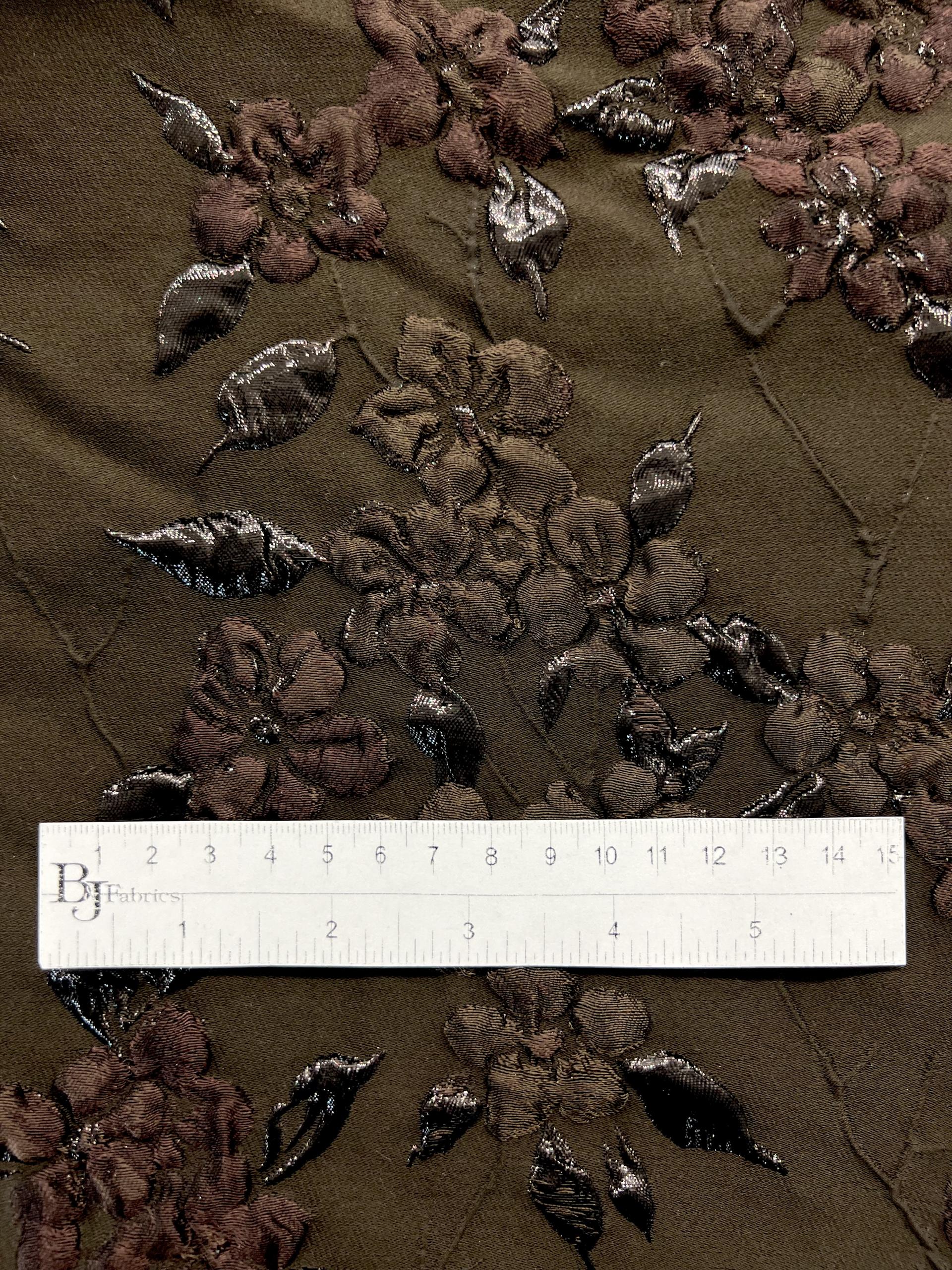 Silk Blend Metallic Brocade in Brown