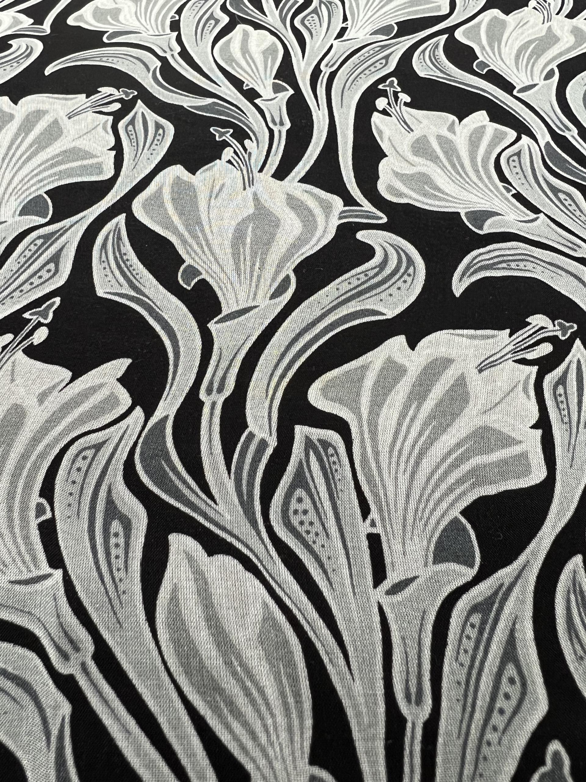 Printed Silk Chiffon in Black & White