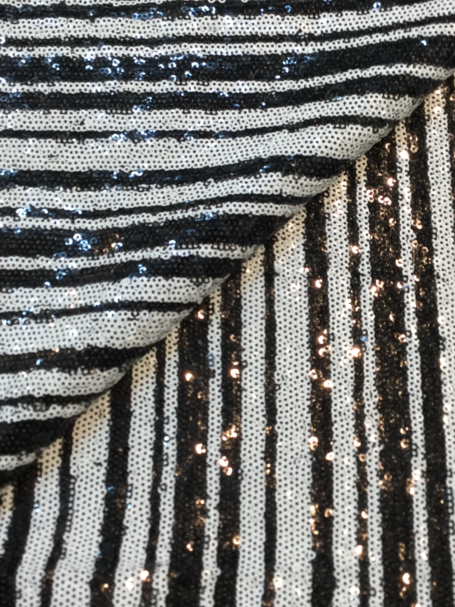 Mini Sequins on Stretch Tulle in Black and White Stripes
