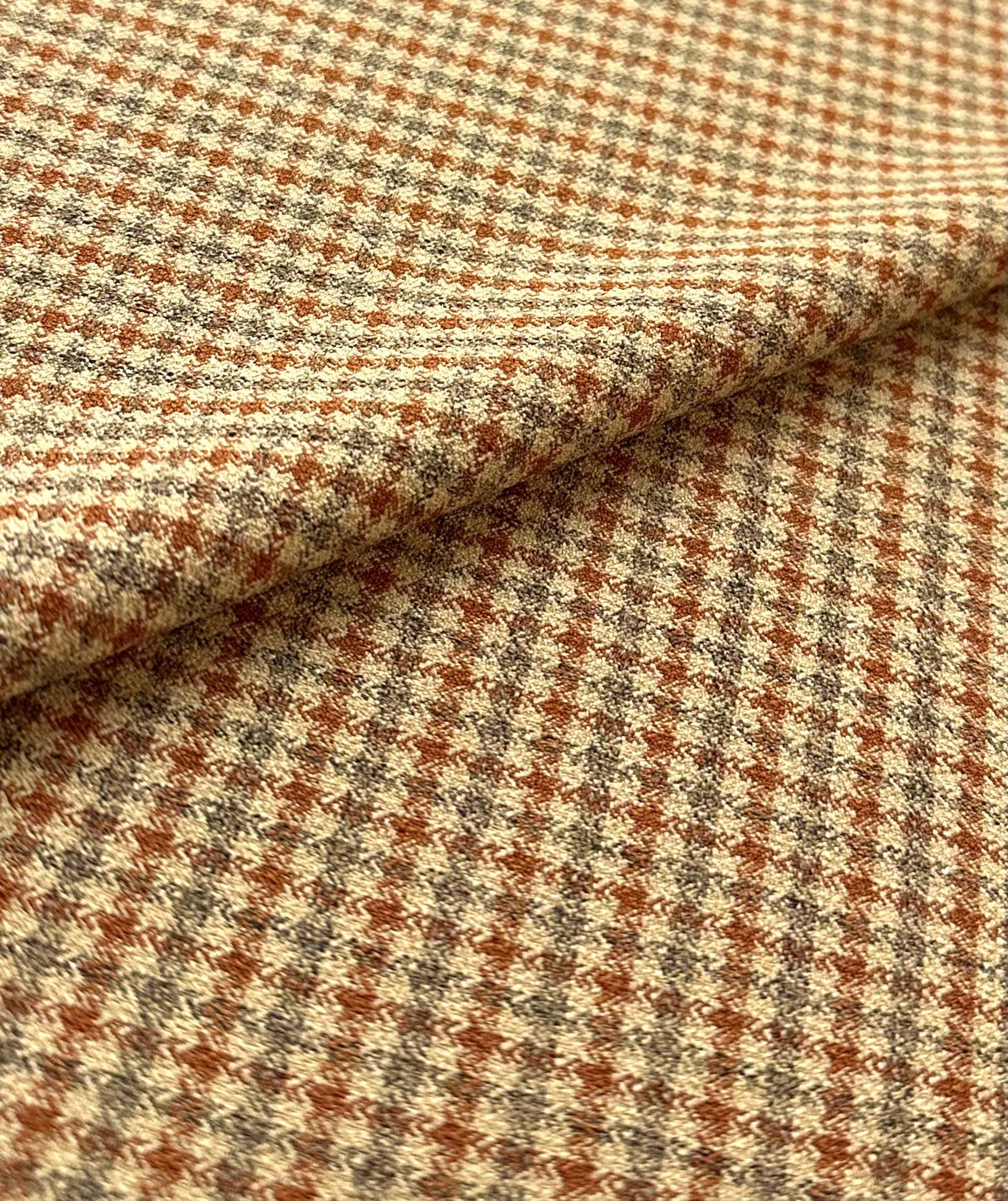 Japanese Polyester Dyed Twill Houndstooth in Rust Grey
