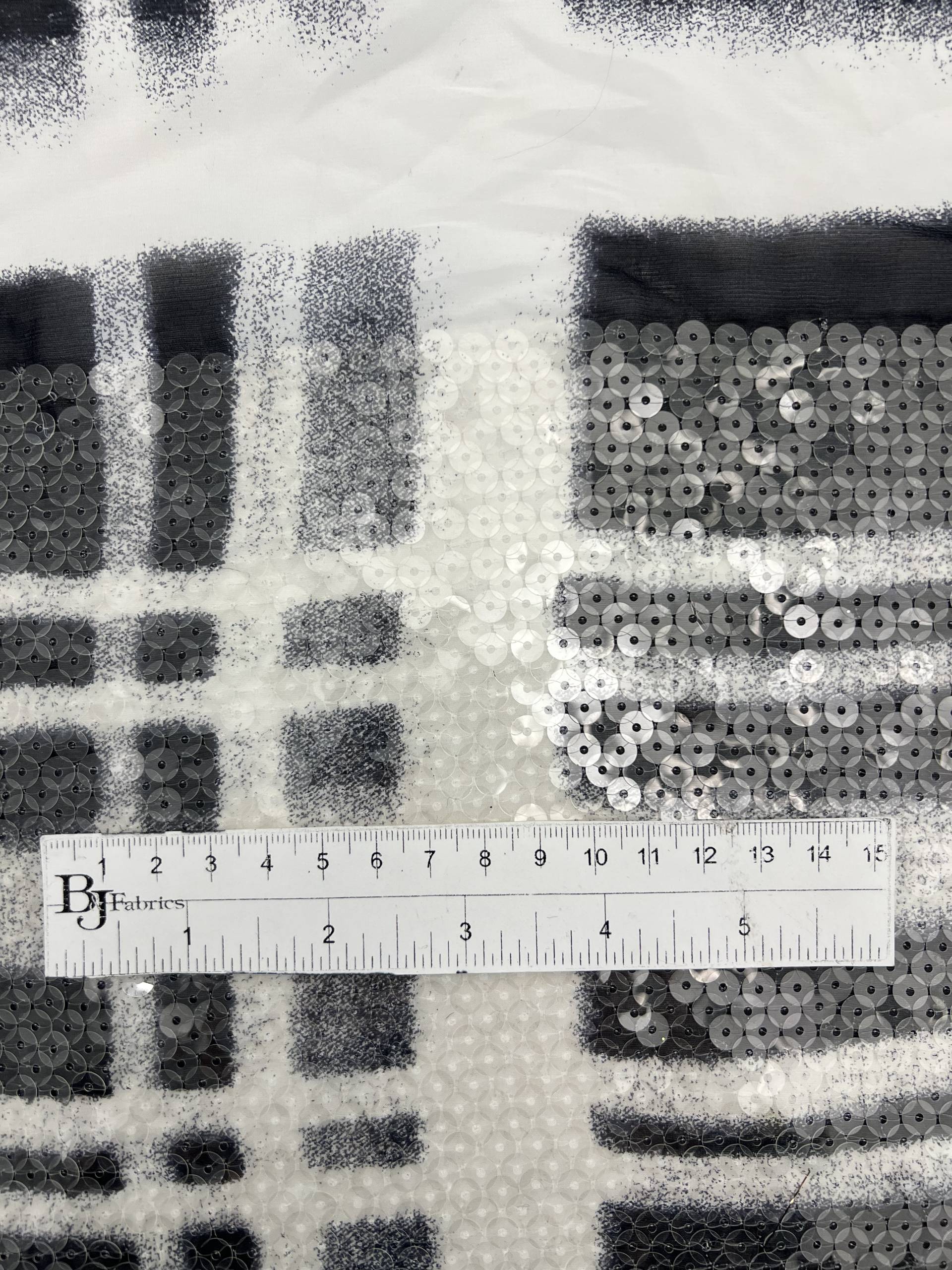 Clear Sequins Boarder on Silk Chiffon in Navy and White
